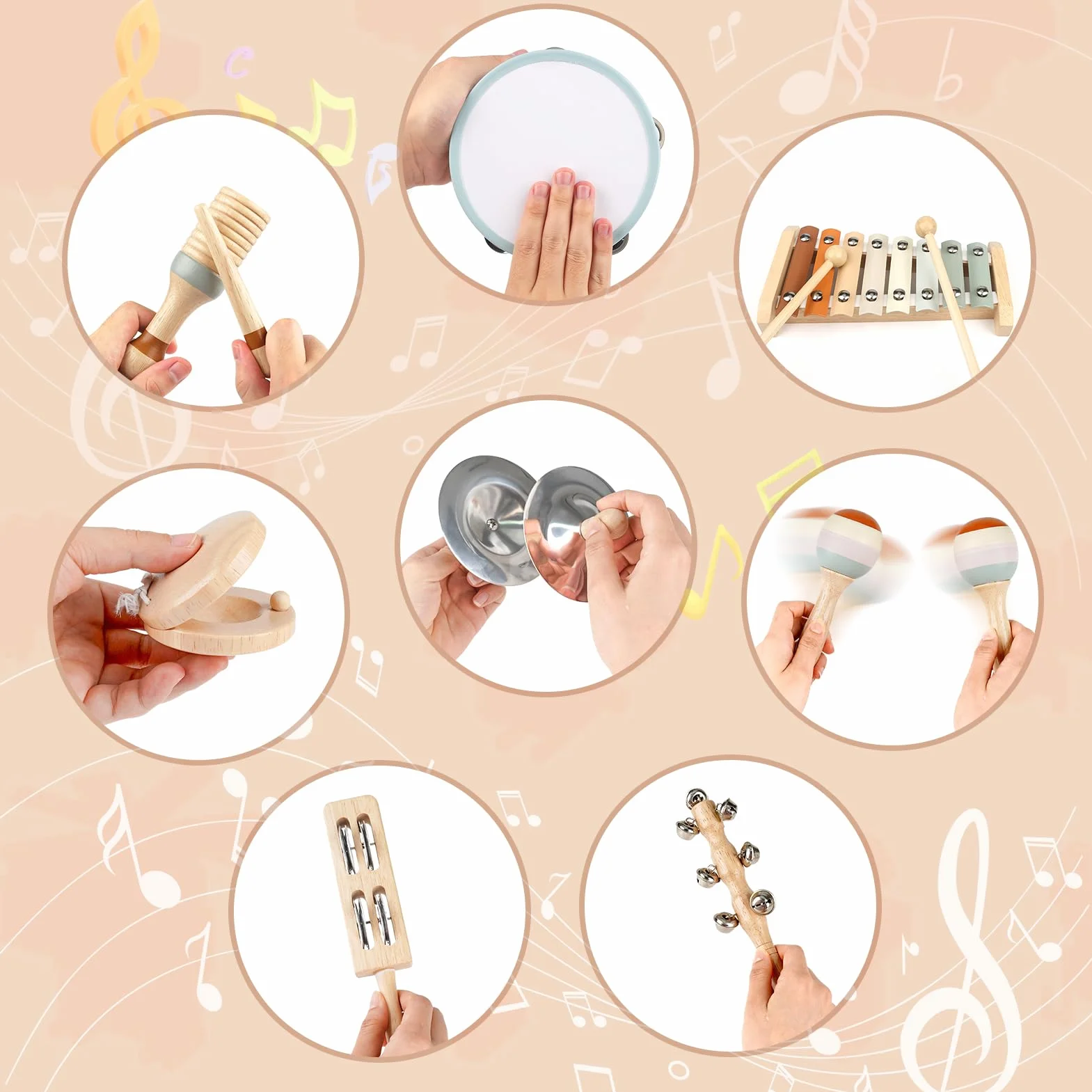 Instrumentos Musicales para Niños Pequeños - Juguetes Musicales de Madera Montessori para Niños de 18M+ a 3 Años, Juguetes de Instrumentos para Niños De Navidad Y Cumpleaños para Niños de18M-3-5