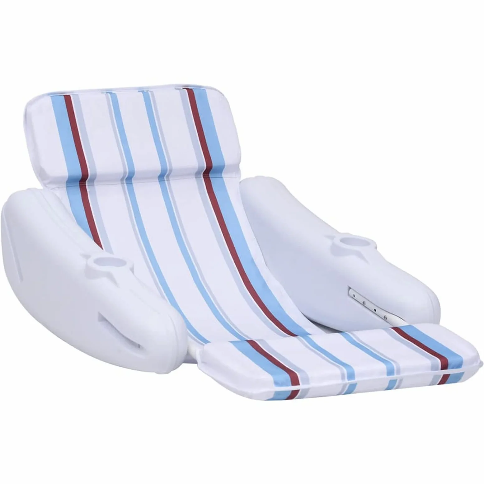 Sillón flotante para piscina, hinchable con portavasos integrado, hamaca flotante, colchón hinchable para playa, plegable, blanco, azul y marrón, HDPE, poliéster