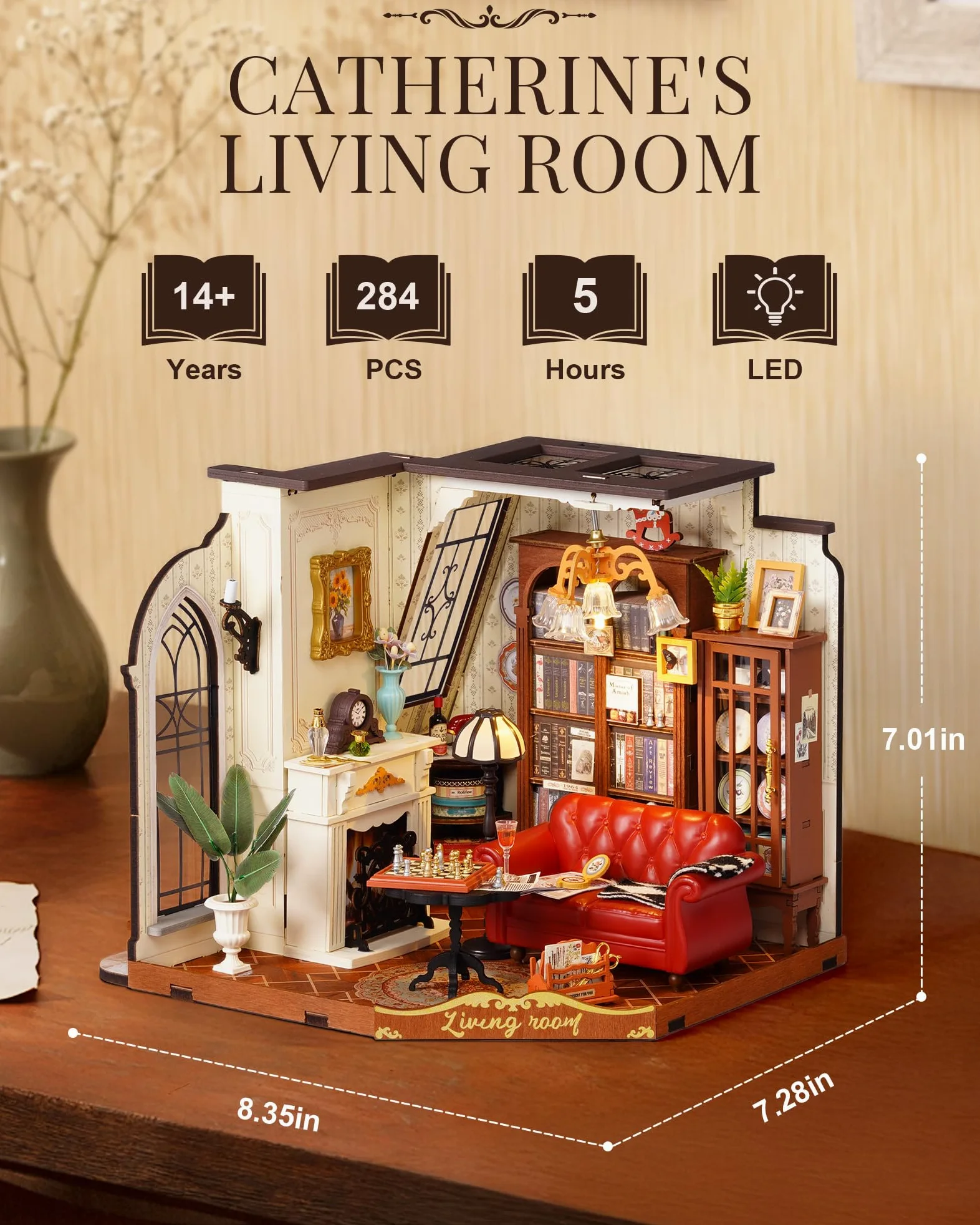 Rolife Casa de Muñecas Sala de Estar de Catherine Kit de Modelo Casa de Muñecas en Miniatura de Madera para Construir para Adultos Decoración del Hogar Regalo de Cumpleaños para Niñas