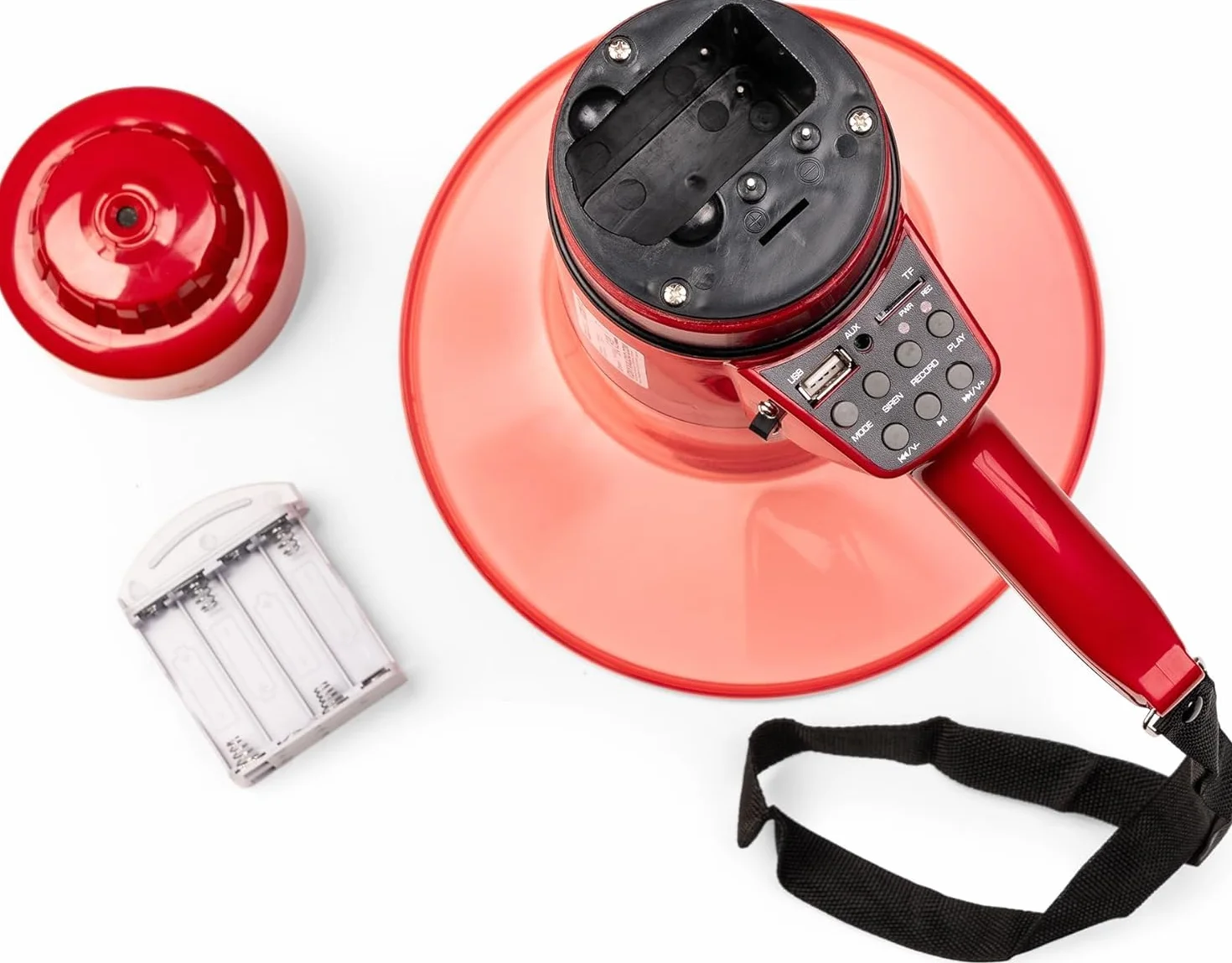 Vonyx MEG050 Megáfono 50W 1000m Alcance Batería Recargable Sirena Micrófono LED Bluetooth MP3 USB SD AUX Rojo