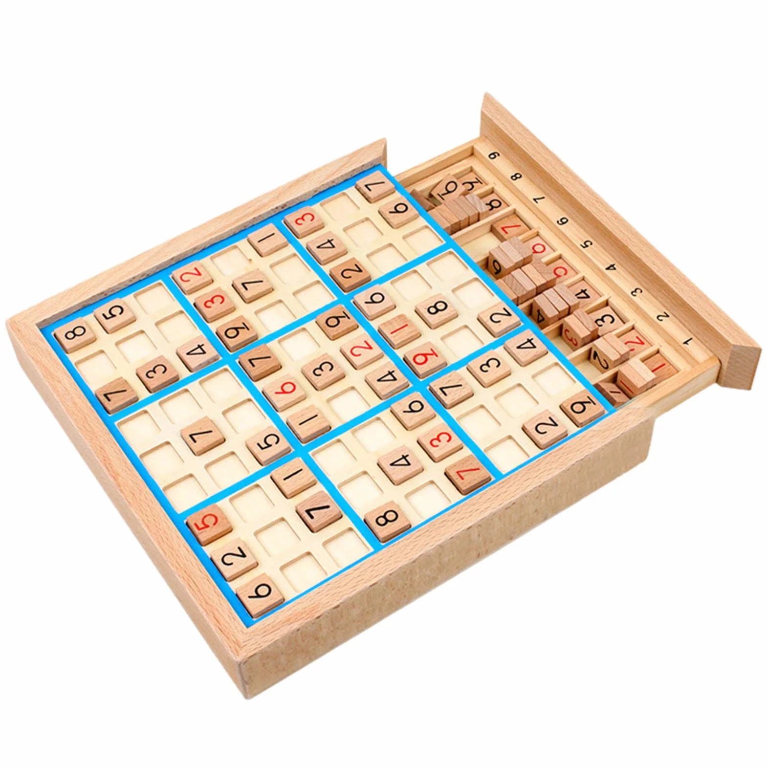 Mesa Sudoku Madera | Juguetes Rompecabezas matemáticas con cajón - Juego Familiar cuadrícula 9x9, Escritorio Math Brain Teaser