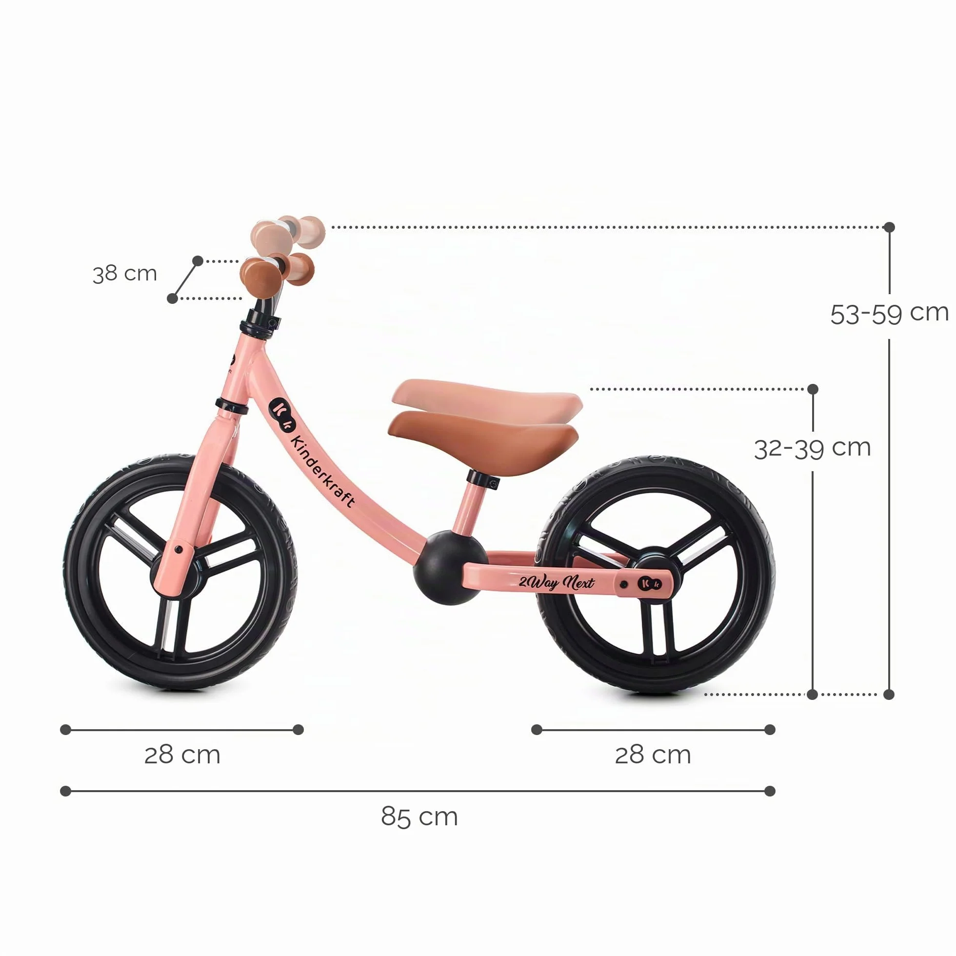 Kinderkraft, 2WAY Next Bicicleta sin Pedales, Bicicleta Infantil, Bici Bebe, Cuadro Bajo, Regulable, Sillín Blando, A Partir de 2 años hasta 35 kg, Rosa