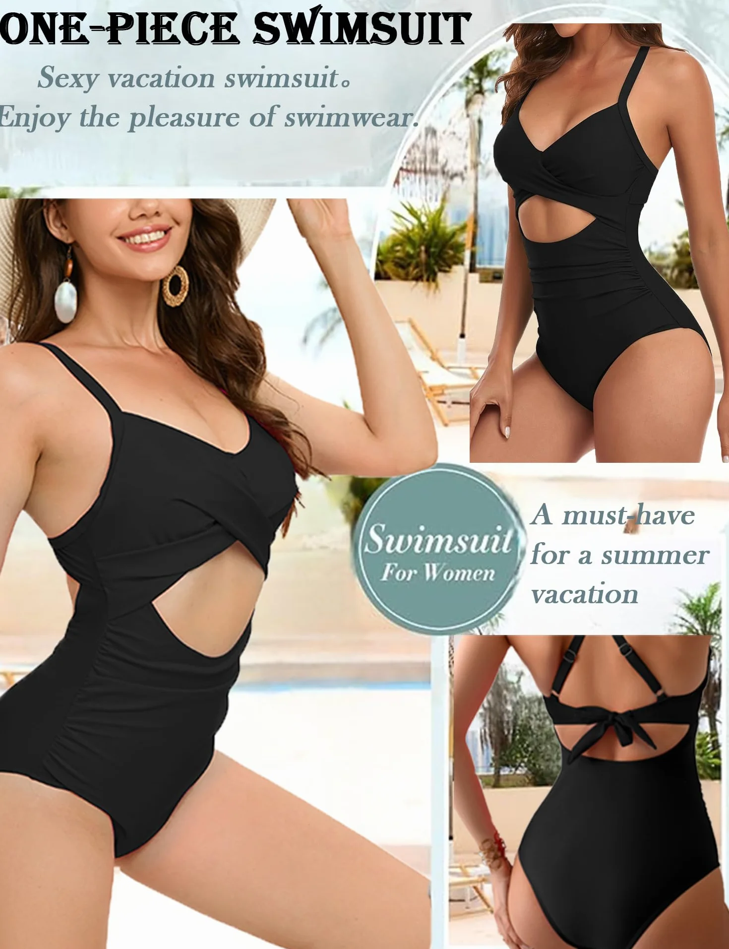Bañador Reductor Mujer Una Pieza Control de Barriga Cintura Alta Cuello en V Sexy Playa Halter