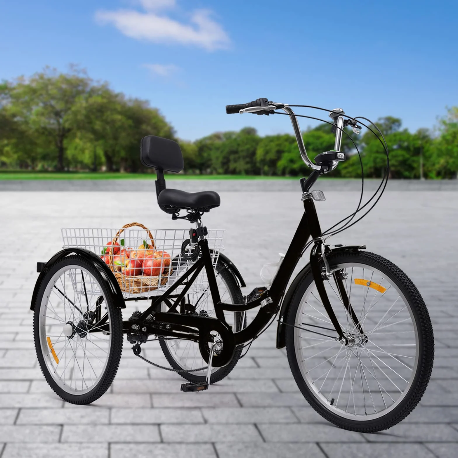 Triciclo plegable para adultos, 24 pulgadas, bicicleta de 3 ruedas, 7 velocidades, con cesta de la compra, triciclo para adultos, personas mayores, mujeres