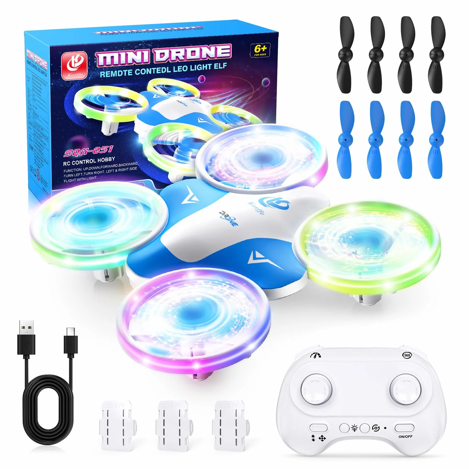 Korffe Mini Dron Para Niños 6-10 Años Avión Teledirigido con Luces LED