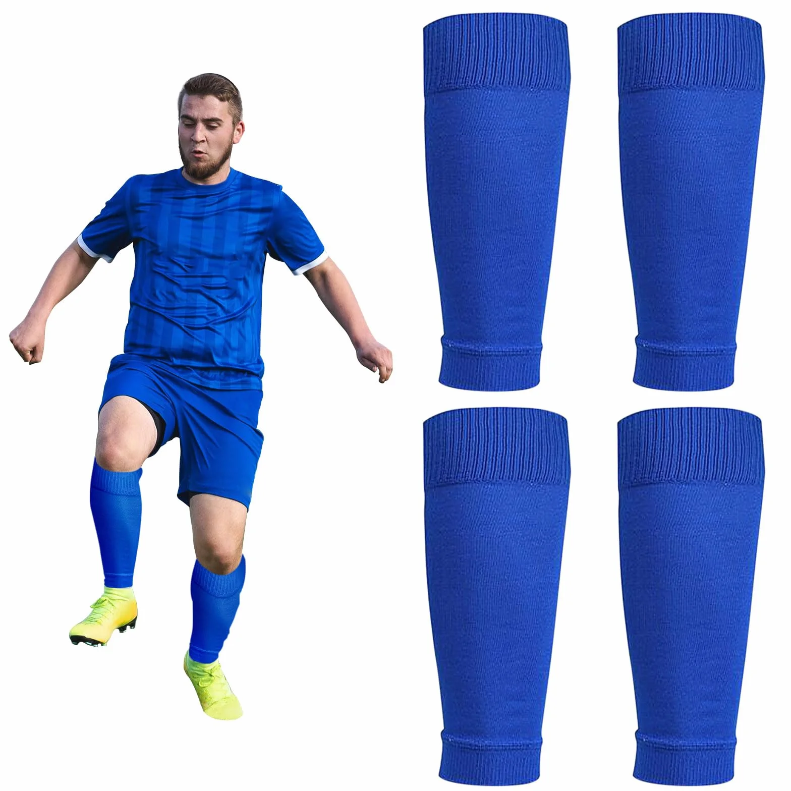 Calcetines de Fútbol para Niños con Espinilleras, Talla Única (Azul)