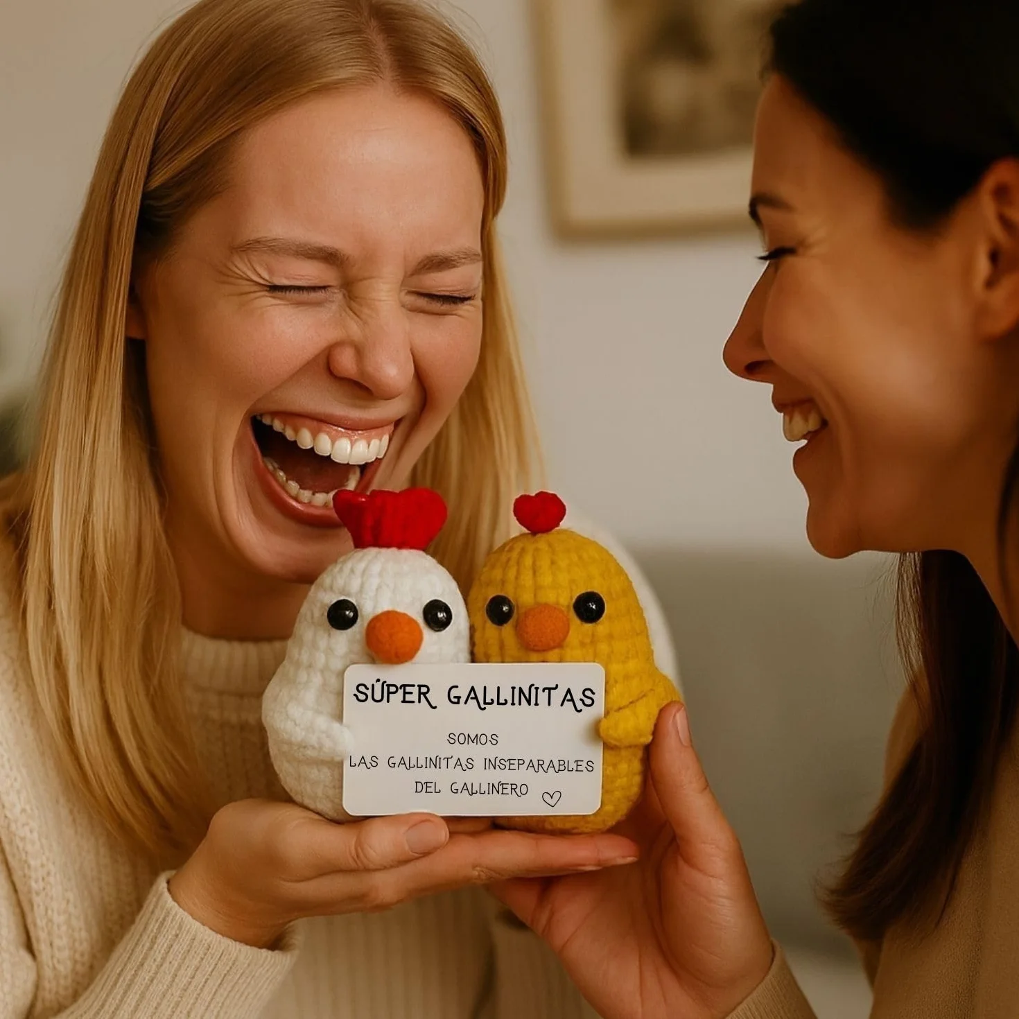 Super Gallinitas© | Regalo Original para Amigas | Idea Sorpresa Colega Companera Mejor Amiga BFF | Cumpleanos Fiesta Secret Santa Pascua | Peluche Hecha a Mano| Divertido & Cute | Amistad Inseparable