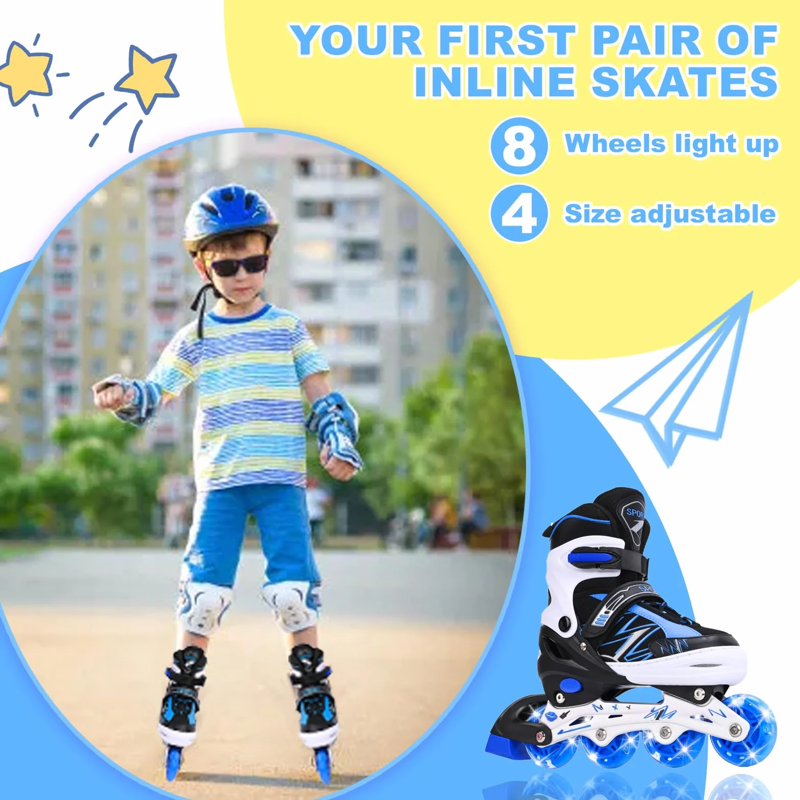 Patines en línea Ajustables para niños con Ruedas de iluminación, Principiantes, Juegos al Aire Libre