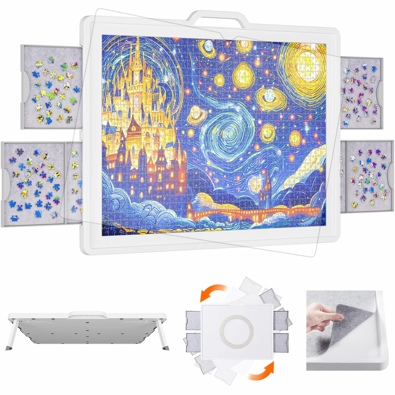 Lifewit 1500 PCS Puzzle Board con Soporte Inclinado, Tabla de Rompecabezas con 4 Cajones and Tapas, Multifuncional Plástico Tablero Puzzles Giratorio de 360°, 89 x 68.5cm, Blanco