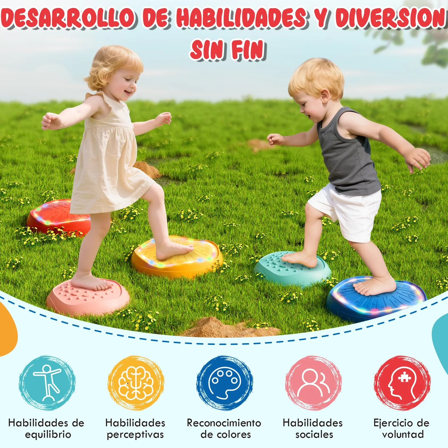 Lehoo Castle Piedras de Equilibrio para Niños, Antideslizante, Juego Exterior para Desarrollo Sensorial