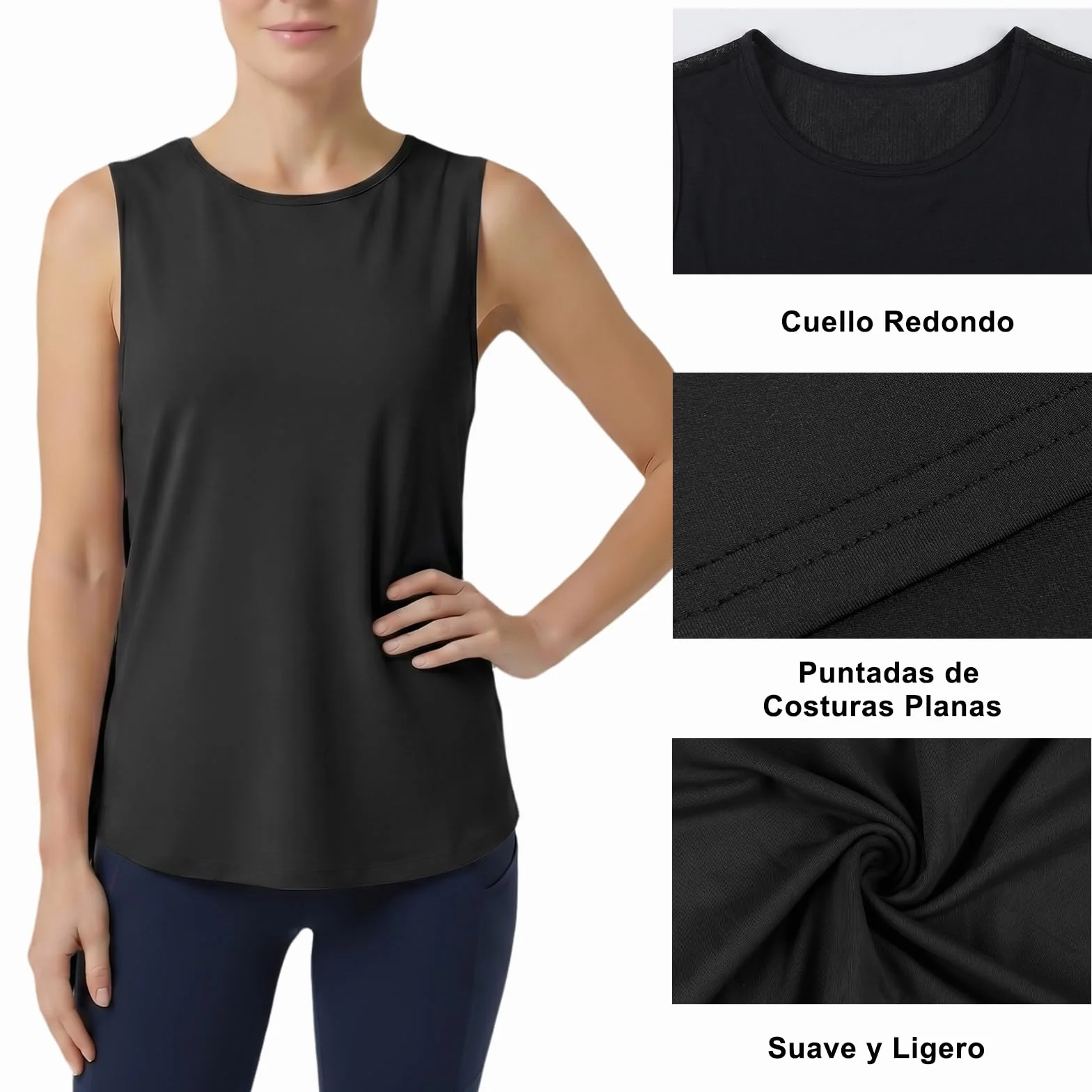 Camiseta Deportiva Mujer Espalda Malla Top Transpirable Secado Rápido Sin Mangas Fitness Alta Elasticidad Ligero Yoga Cuello Redondo Running Gimnasio
