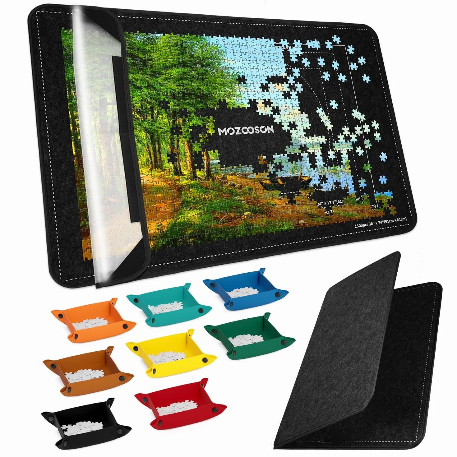 MOZOOSON Tablero para Puzzle 2000 Piezas, Portátil para Puzzle Board de 105 x 80 cm, Guarda Puzzle Accesorios con 8 Tray de clasificación y 1 Cover