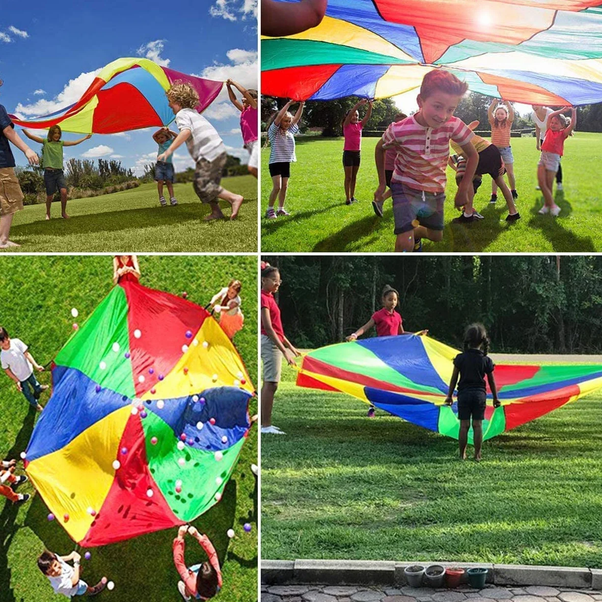 Paracaídas de Juego Infantil Multicolor 8 Asas 2m para Niños Interior Exterior