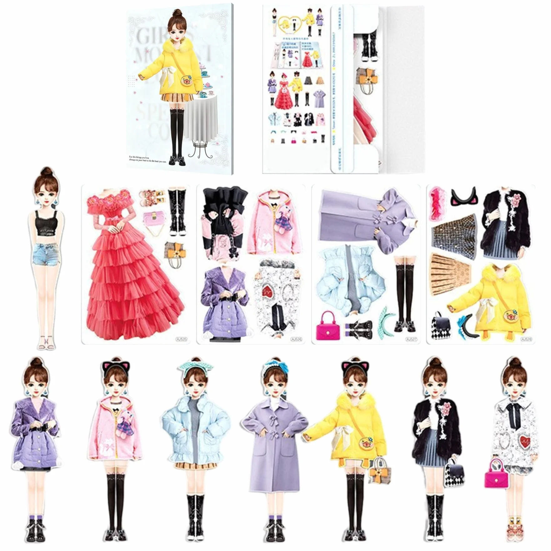 Muñecas de vestir magnéticas para niñas. Muñecas de papel magnéticas a juego creativas que incluyen ropa de vestir, bolsos, zapatos, juguetes para juego de imitación para niños mayores de 3 años..