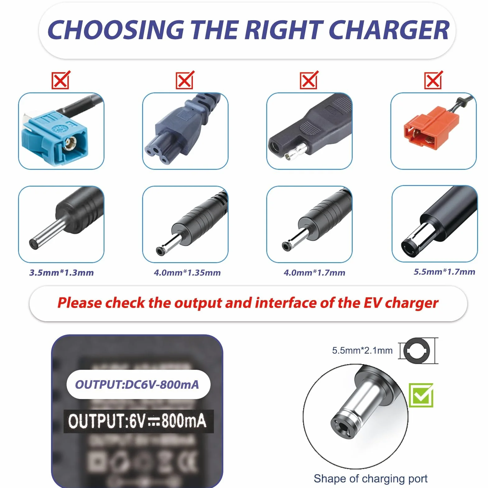 Cargador 6V 800mA para Coche Eléctrico, Adaptador Universal con Indicador LED, Compatible con Moto, Quad 6 Voltios, Conector 5.5mm x 2.1mm (Negro)