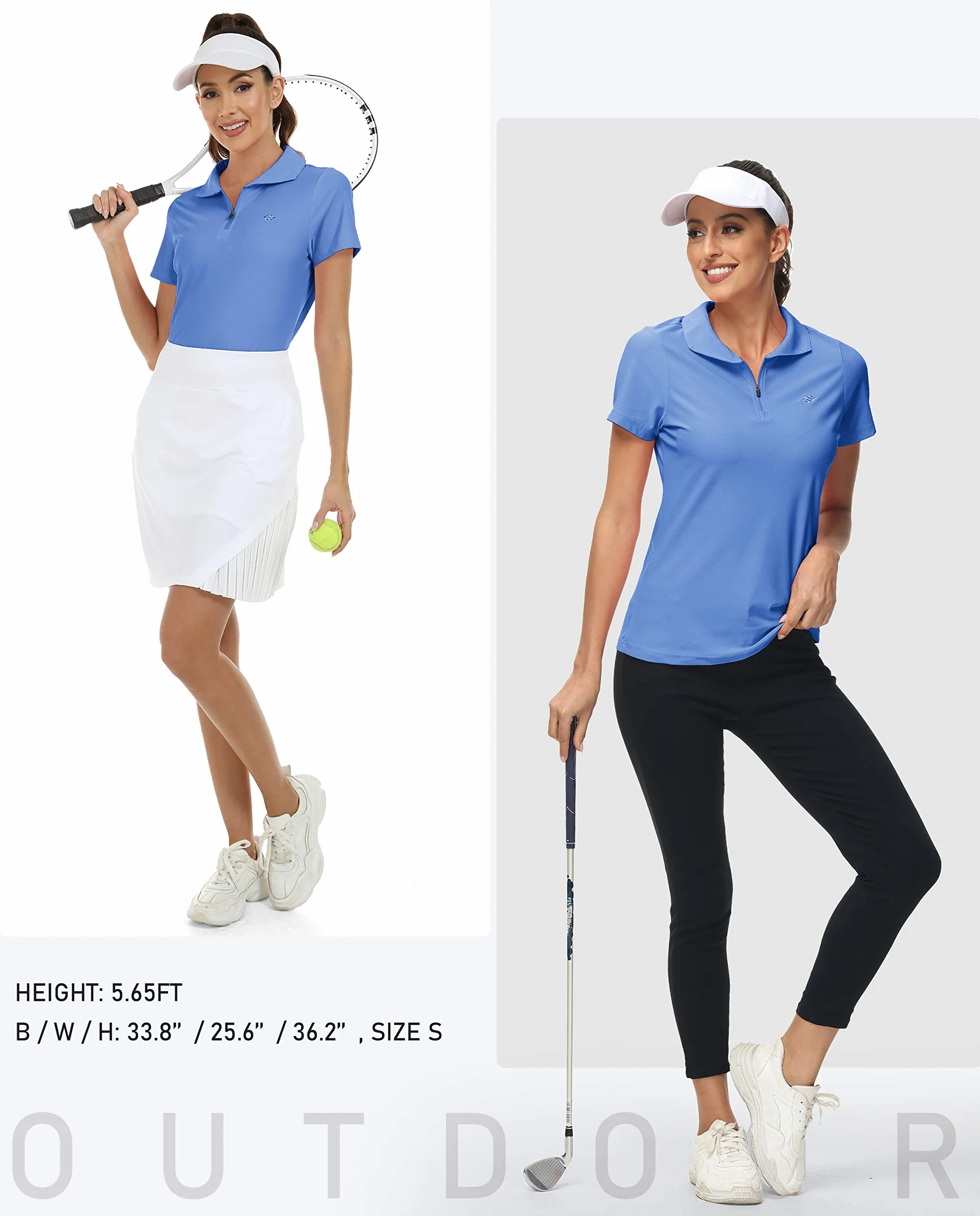 Polo Mujer Manga Corta Verano Transpirable Golf Cremallera 1/4