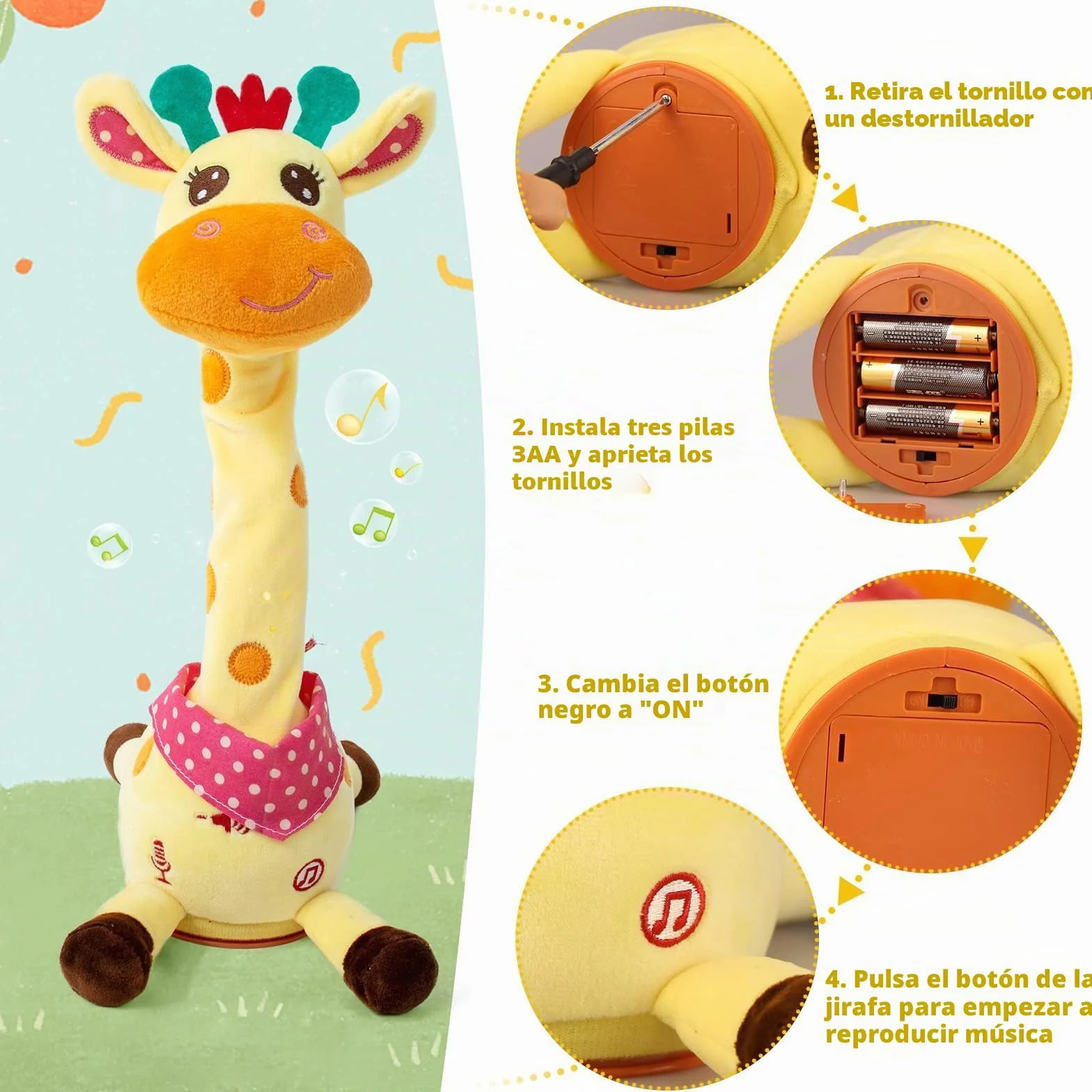 Jirafa Bailarín Peluche Musical Parlanchín con Volumen Ajustable Juguete para Bebés