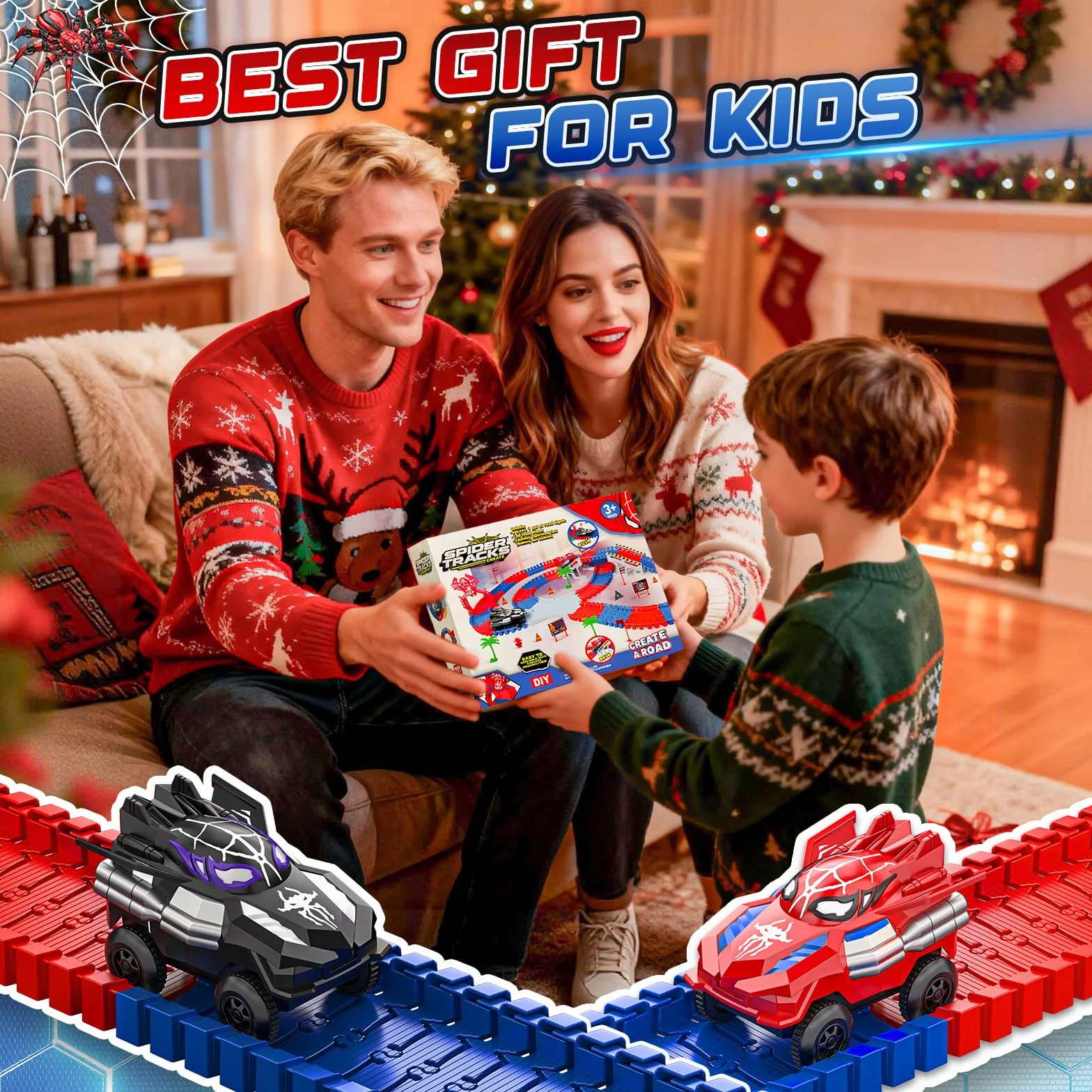 Kssvzz Spider Circuito Coches Niños 2 3 4 5 6 Años, Flexible Pista de Carros Juguete, Regalo Cumpleaños Navidad Niño Niña 2-8 Años(212 Piezas)