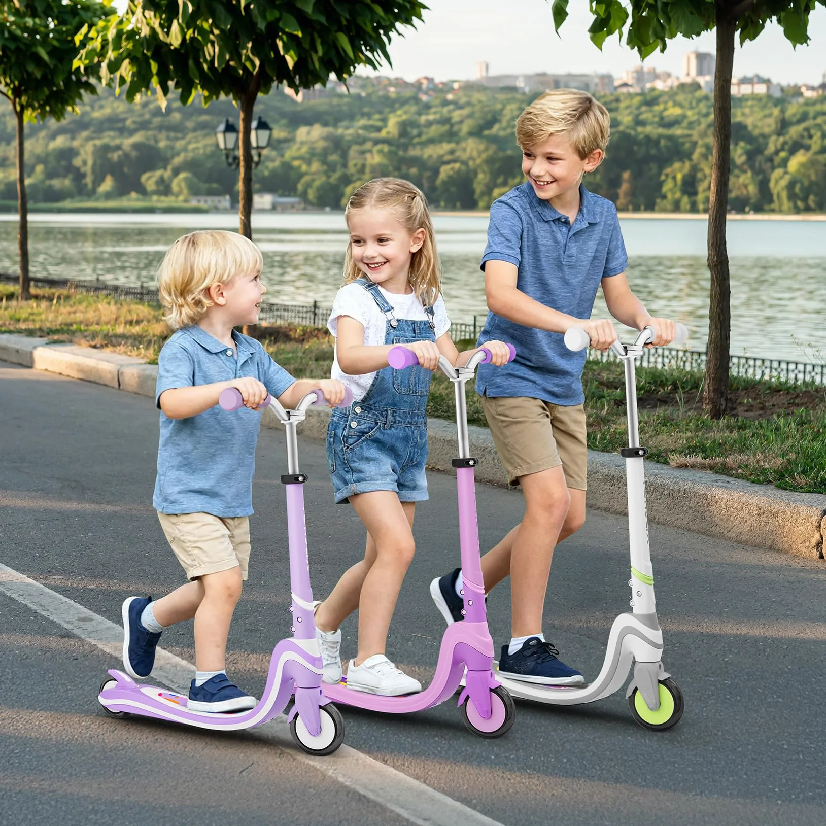 TONBUX Patinete Niños de 3 a 12 Años con Cubierta Iluminada y Ruedas de Poliuretano, 3 Niveles de Altura Ajustable con Soporte, Ligero, Patinete para Niños de 3 Años