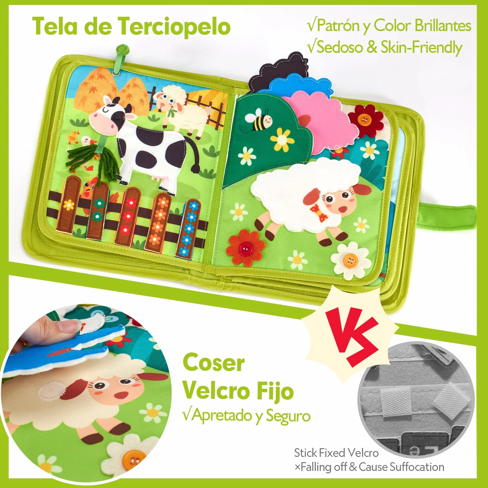 hahaland Libro Montessori 1 año - 20 en 1 Busy Board de Actividad, Libro Interactivo Juguetes Montessori para Niños 1 2 3 años - 10 Páginas Animales Granja