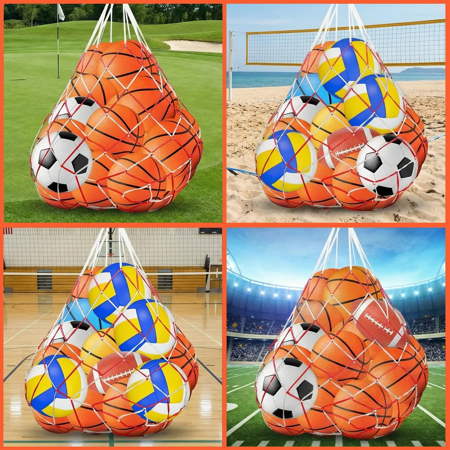 SHENLIU Bolsa de malla deportiva para 10-15 pelotas, fútbol, baloncesto, voleibol, rugby