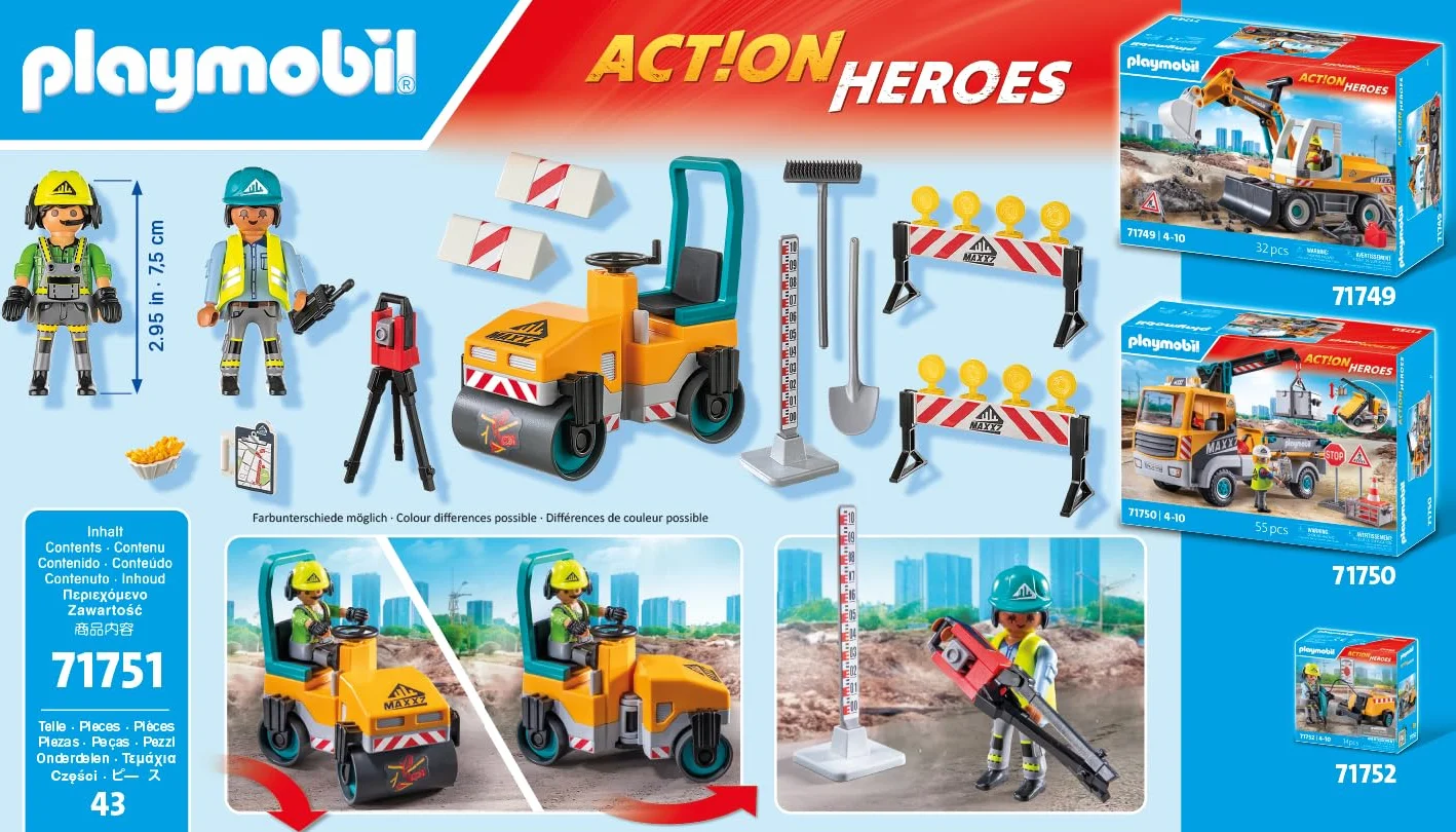 PLAYMOBIL Action Heroes Obra de Carretera Set de construcción 71751