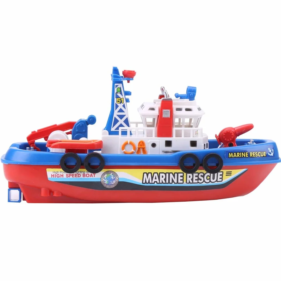 Barco de Juguete para Niños, Barco Rociador de Agua con Sonido y Luz de Flash para Diversión, Plástico Rojo/