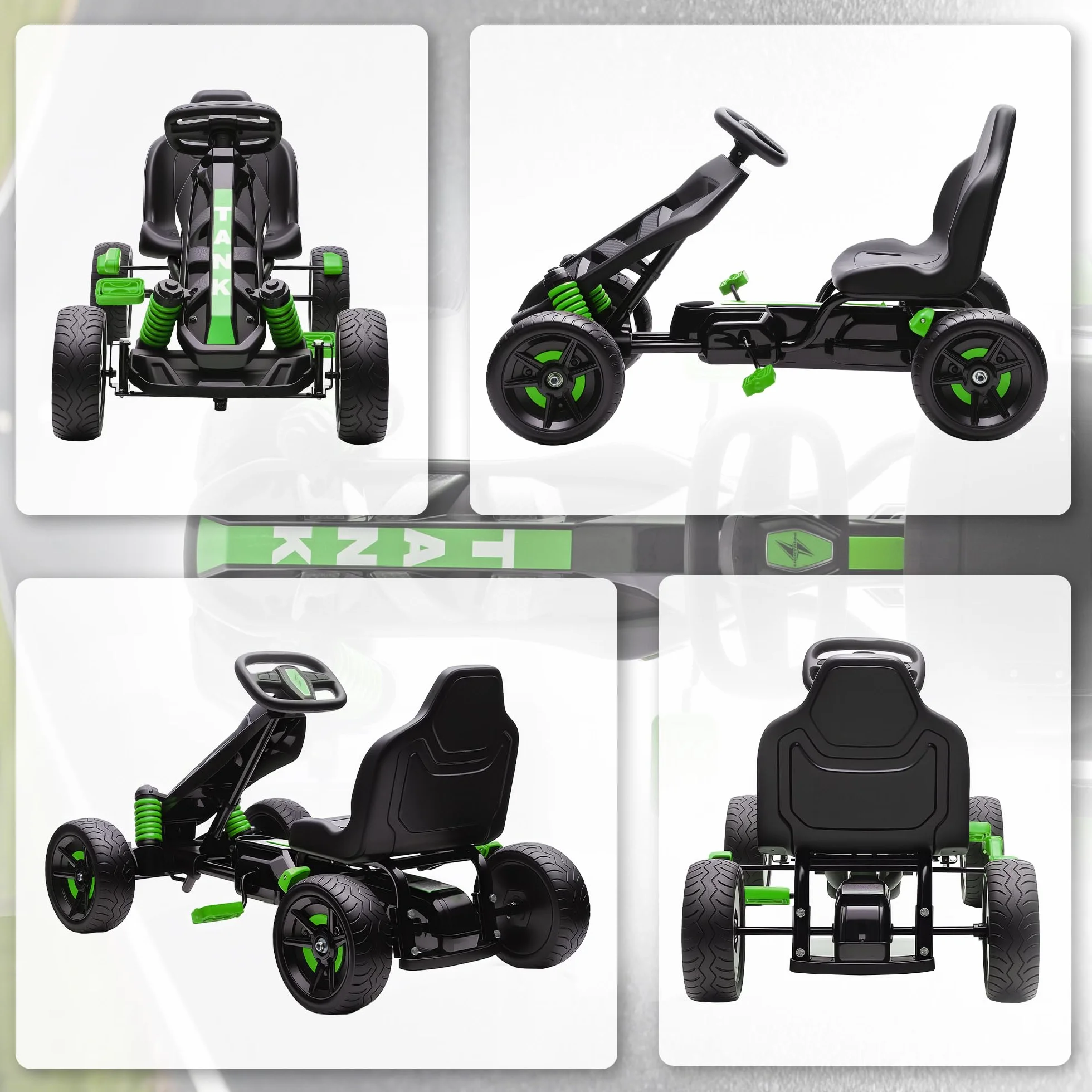 AIYAPLAY Kart Pedales para Niños de +3 Años Go Kart con Embrague Automático Freno Ruedas Antideslizantes de EVA y Marco Metálico Carga 50 kg Verde