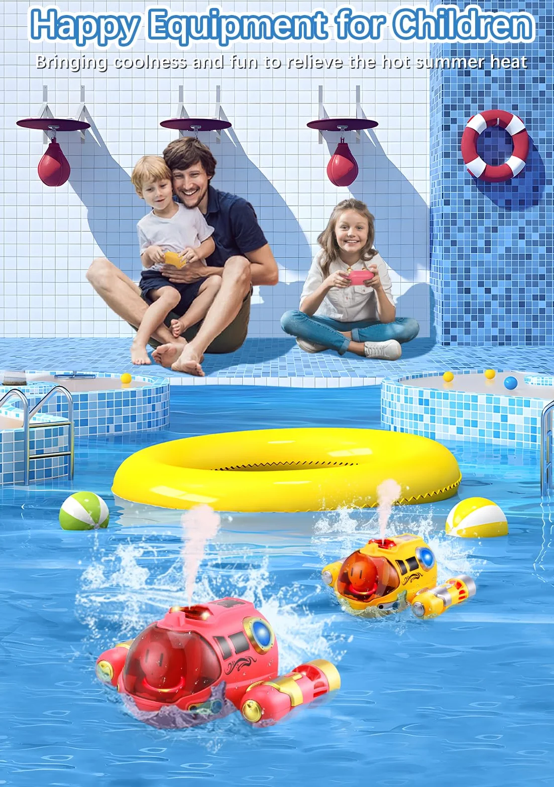 Barco Teledirigido Niños, Barco RC con Spray/luz de luz, Lancha Teledirigida con 2 Baterías Recargables, 2.4GHz RC Juguete Barco para Piscinas y Lagos, Regalo para niños y niñas