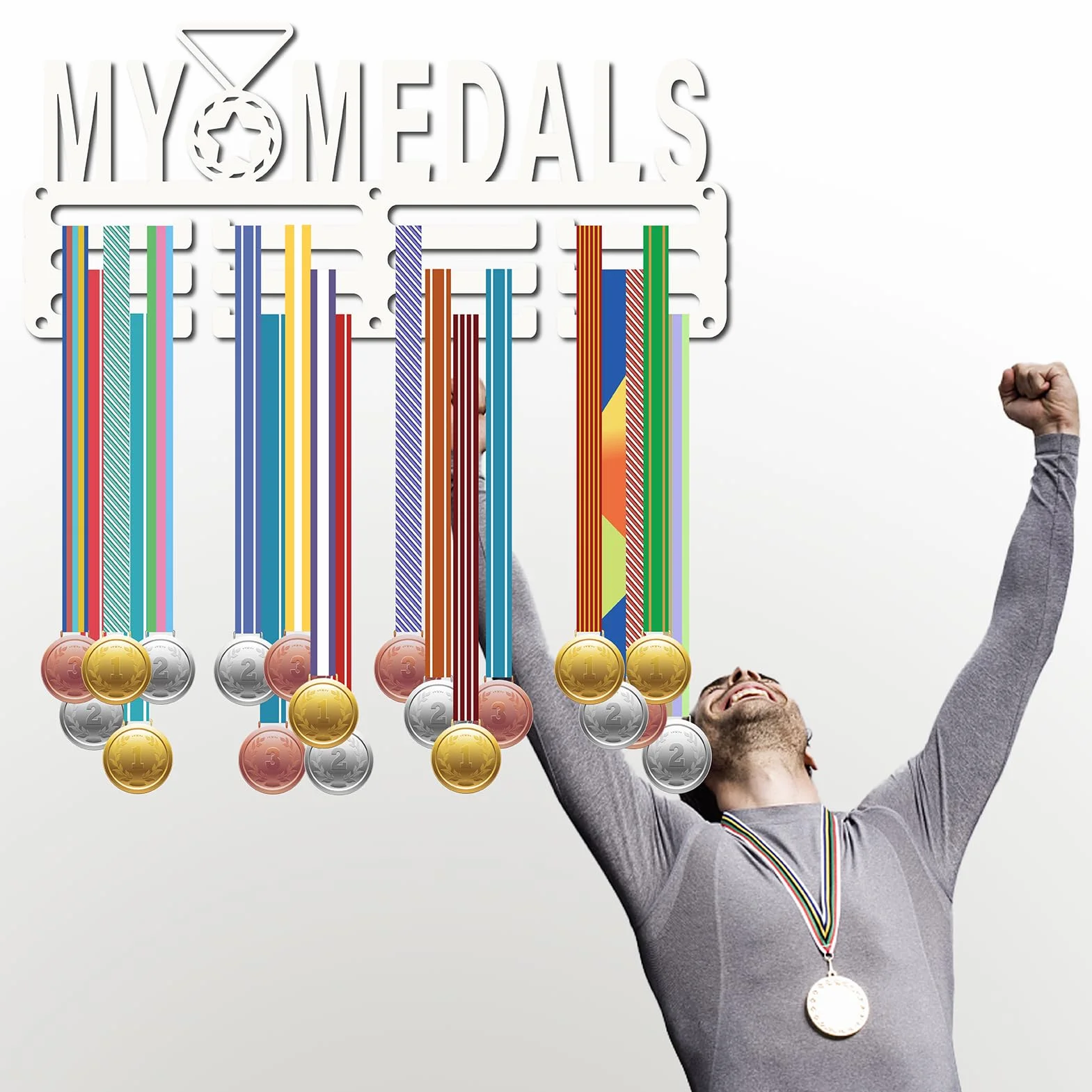 CREATCABIN My Medals Medalla Titular Medalla Colgador Medallas Estante Exhibición Metal Colgante Premios Hierro Pequeño Montaje Pared 29x13cm