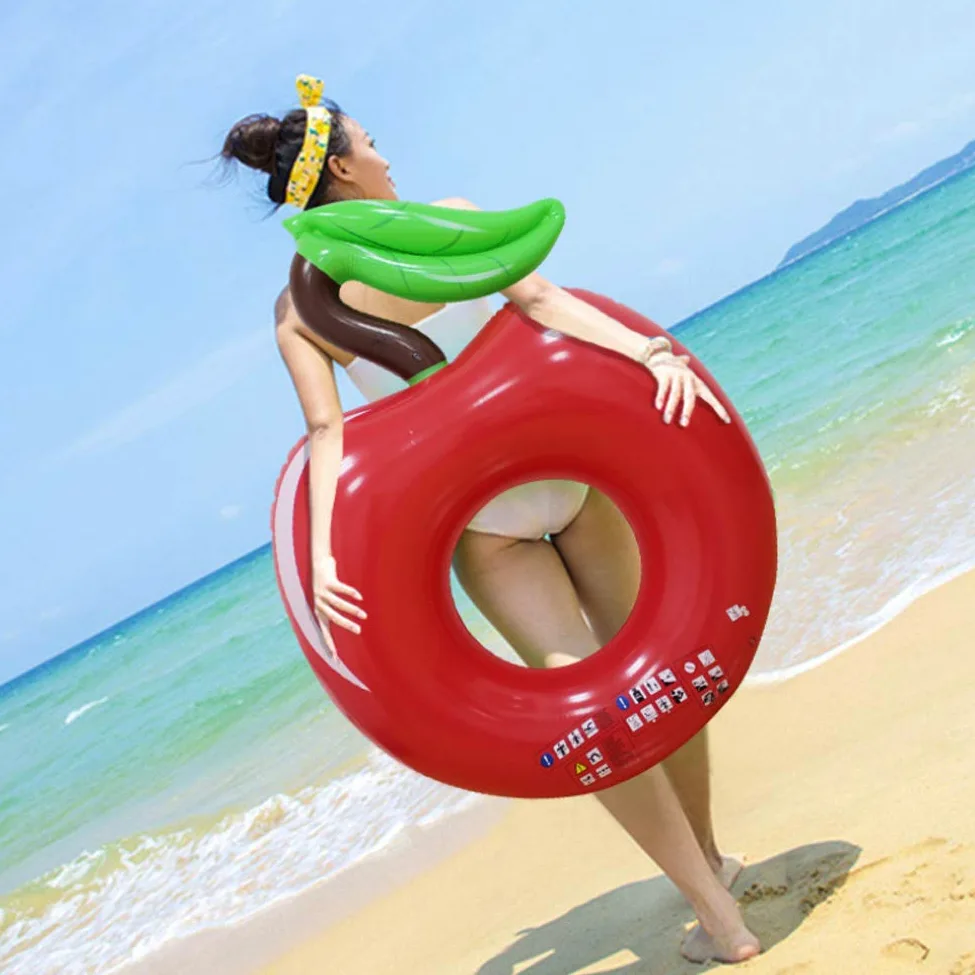Anillo de natación de Cereza Gigante, Flotador de Piscina Inflable de Manzana de 120 cm, colchón de Aire para Adultos, Tumbona de Playa, Juguete de Fiesta de Agua-Red