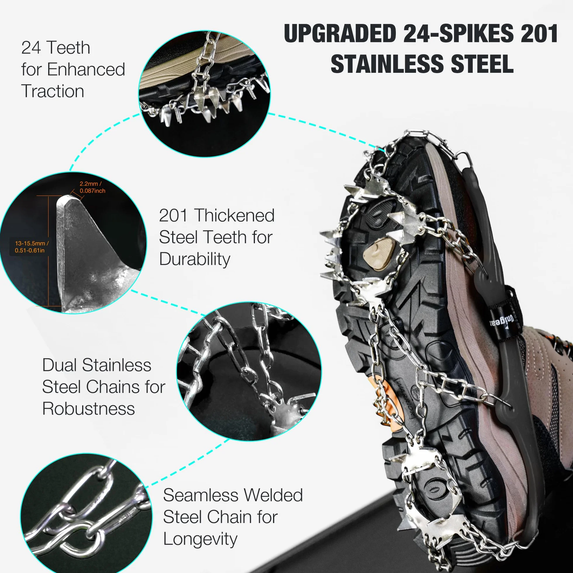 Unigear Crampones de Nieve Hielo 24 Puntas Acero Antideslizante para Cámping Alpinismo