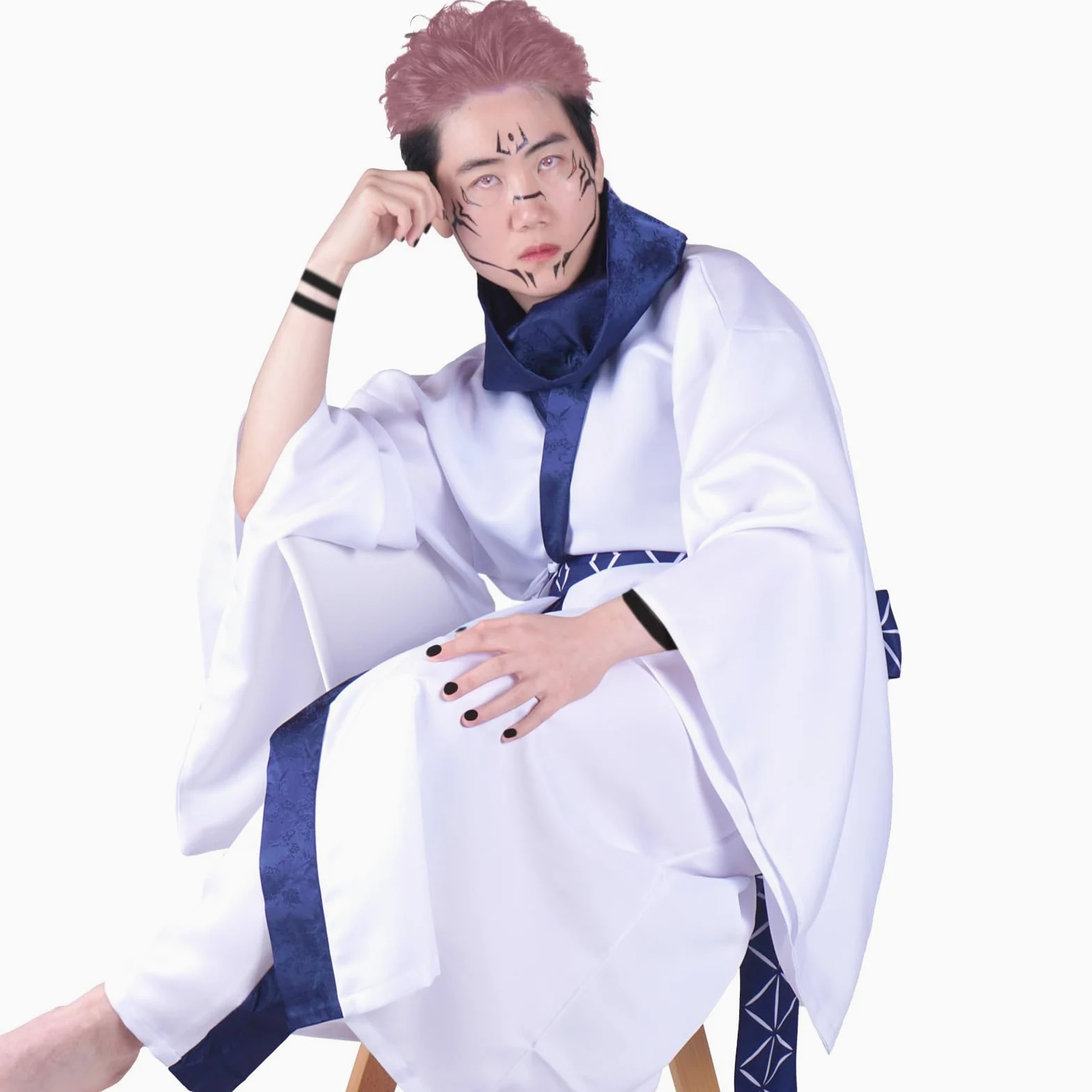 CoolChange Kimono de Ryomen Sukuna | Disfraz de cosplay para fans de Jujutsu Kaisen | con tatuaje facial | Tallas: S - XL