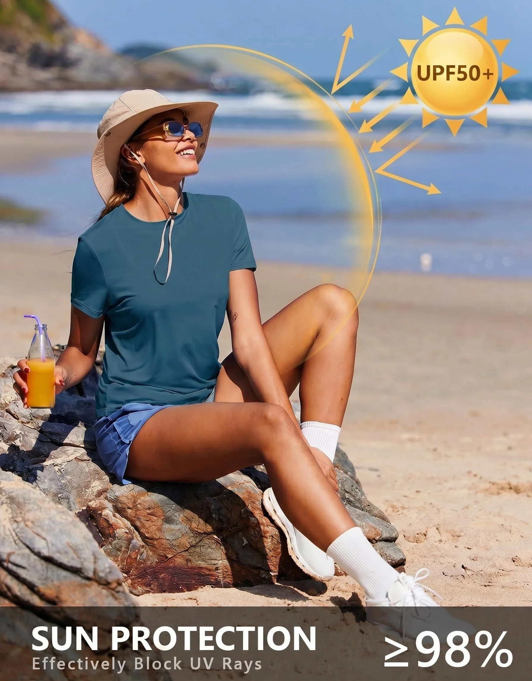 PINSPARK Camiseta entrenamiento mujer manga corta protección UV secado rápido deportes natación