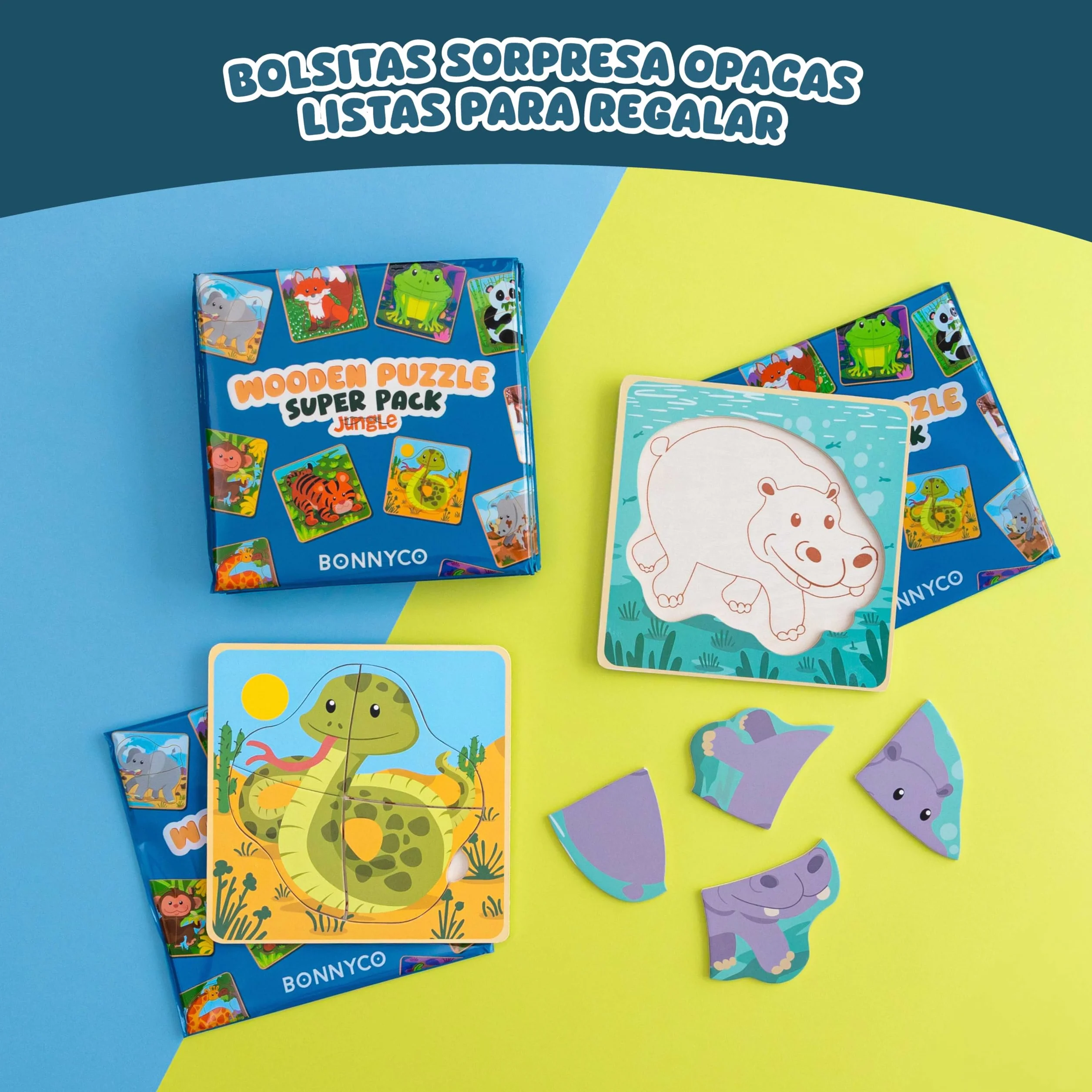 BONNYCO Puzzle Madera 4 Piezas Regalo Niños 1-5 Años Rompecabezas Infantiles