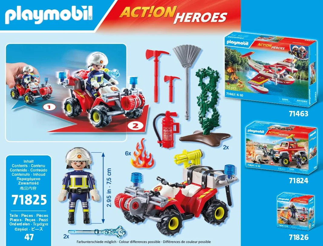 PLAYMOBIL Action Heroes Quad de Bomberos Apaga Incendio Juguete 4 años 71825