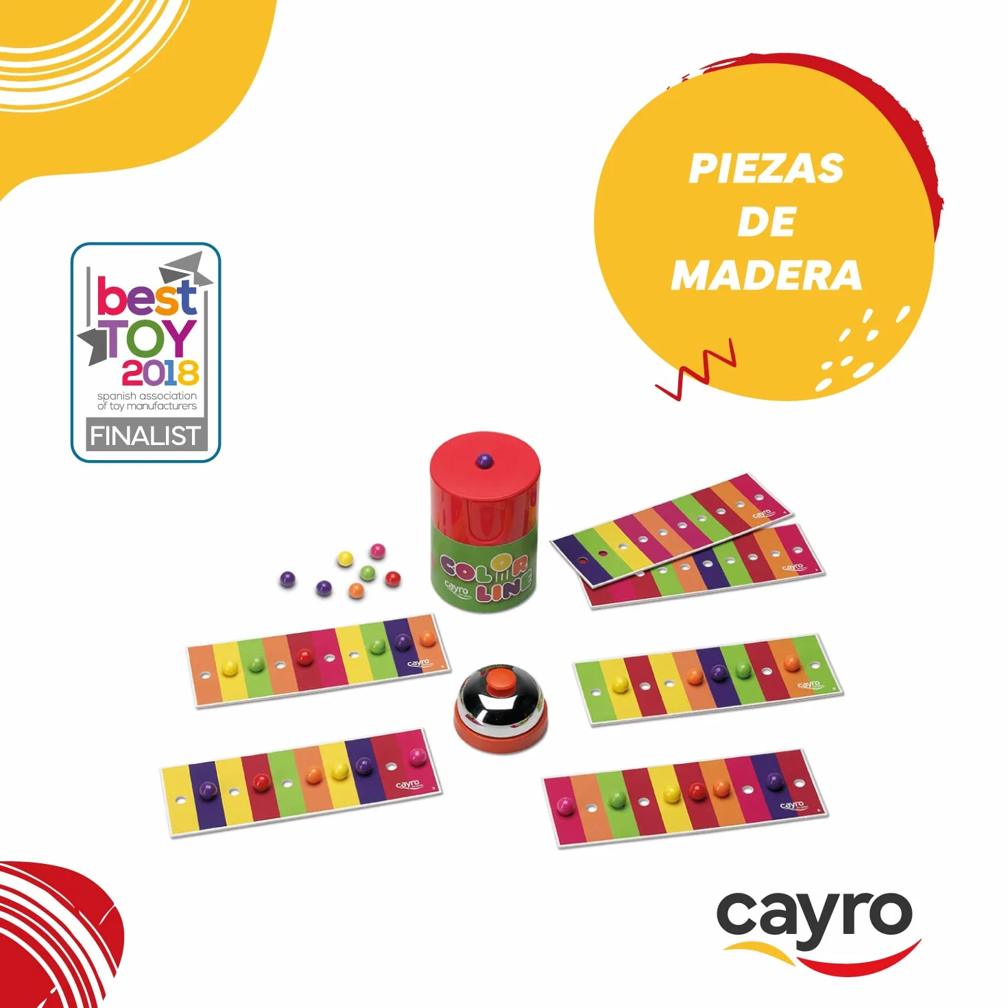 Cayro - Color Line - + 5 Años - Acción y Rapidez - Juego de Mesa Educativo y Divertido - Niños y Adultos - con Timbre y Sacabolas - De 2 a 4 Jugadores