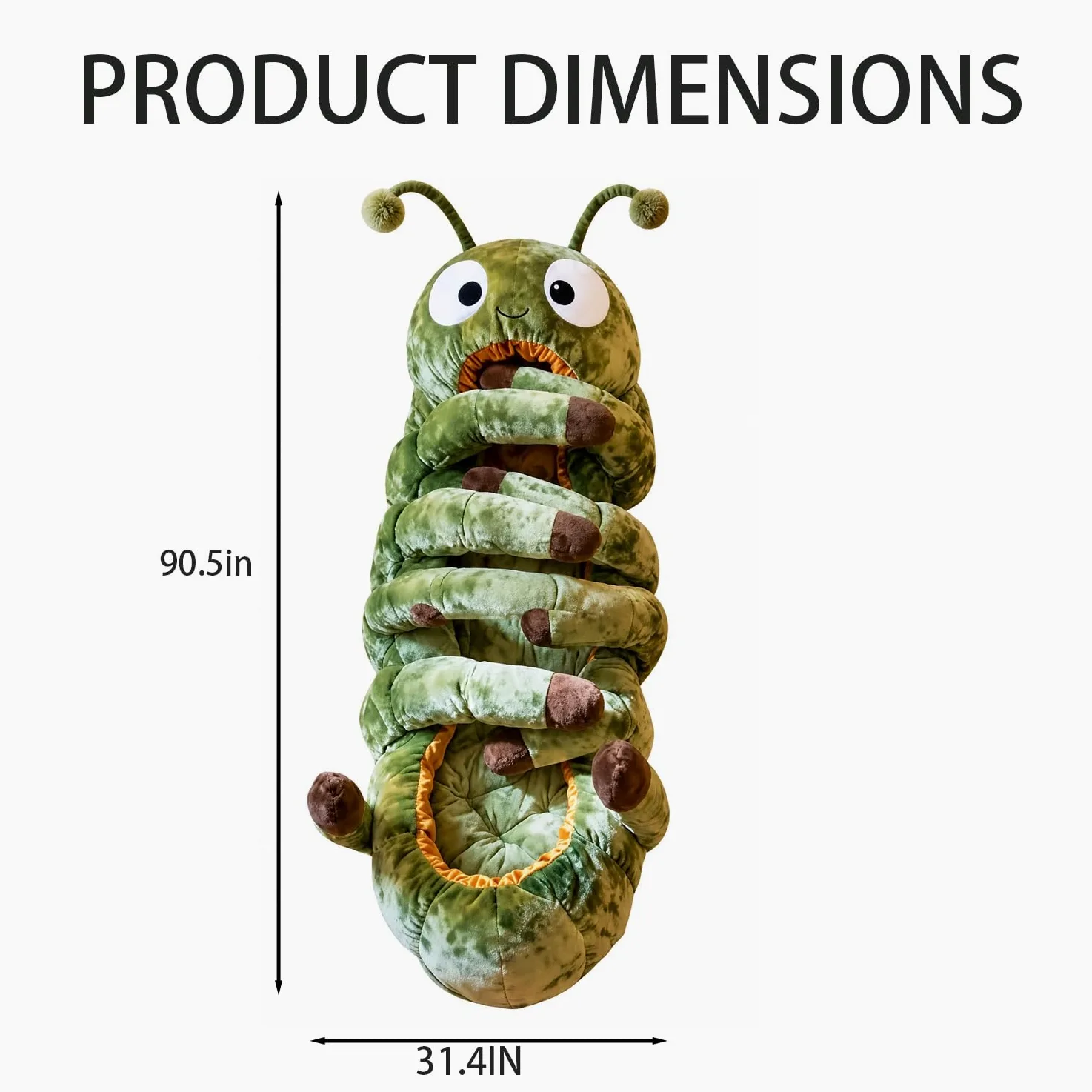 Caterpillar - Saco de dormir de felpa súper suave, forma de capullo de una pieza, plegable, portátil para casa, viajes, camping, bonito diseño de animales (90 pulgadas de longitud)