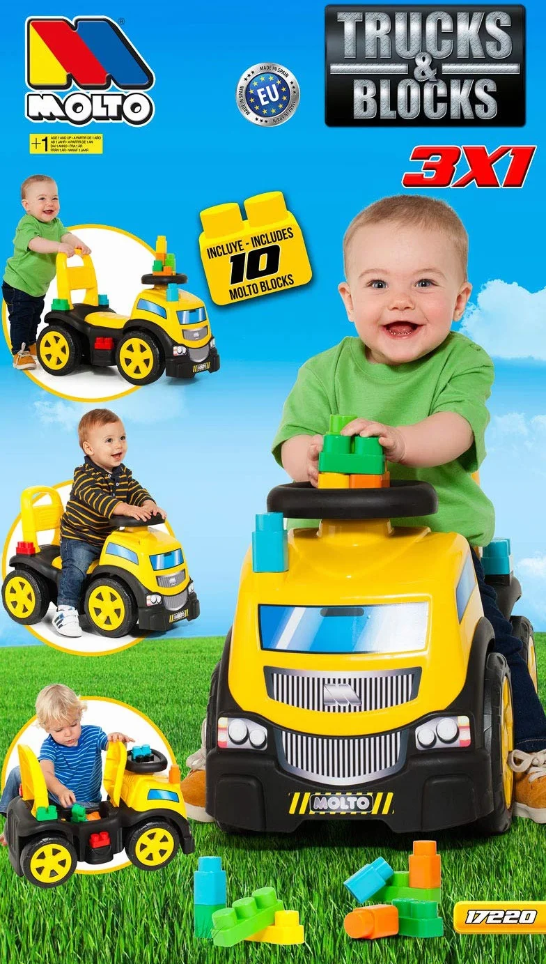 MOLTO | Correpasillos 3 en 1 con Juego de Bloques | Corre Pasillos Todoterreno | Juguetes Infantiles Seguros y Resistentes | Fomenta el Desarrollo de Niños y Niñas | +10 Meses