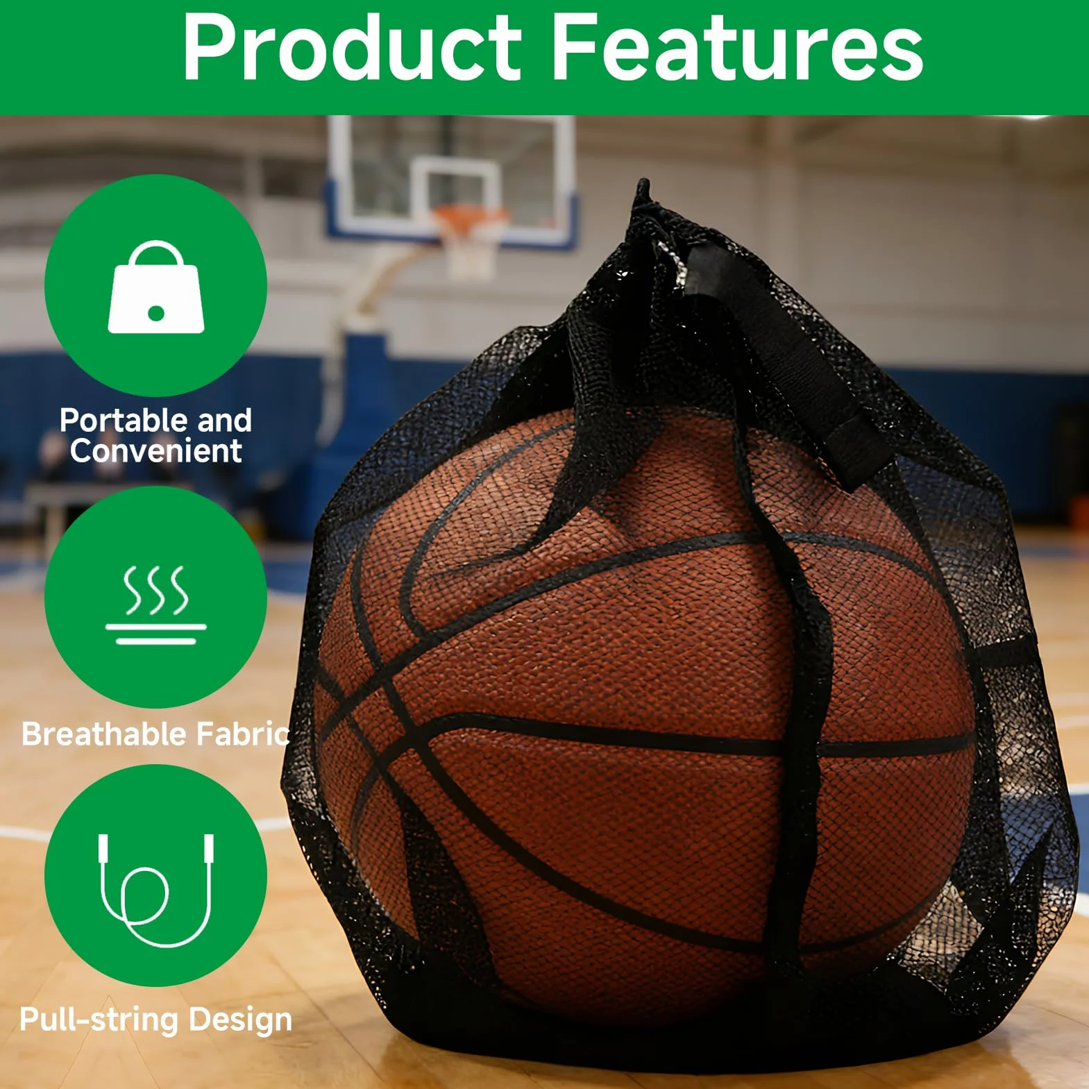 Bolsa de Baloncesto con Cordón, Mochila Portátil para Pelotas, Red para Baloncesto Voleibol Fútbol Americano