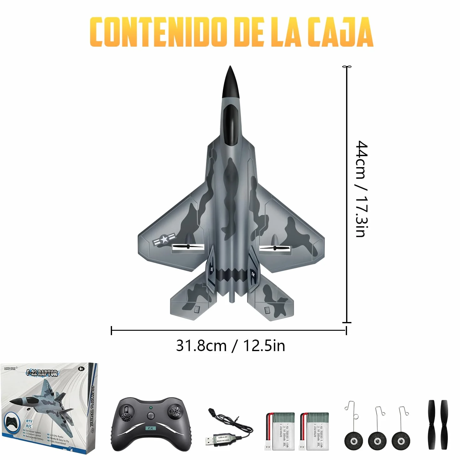 HAWK'S WORK F22 Avión RC 2.4GHz, Control Remoto 2 CH, Fácil de Aprender para Niños y Novatos