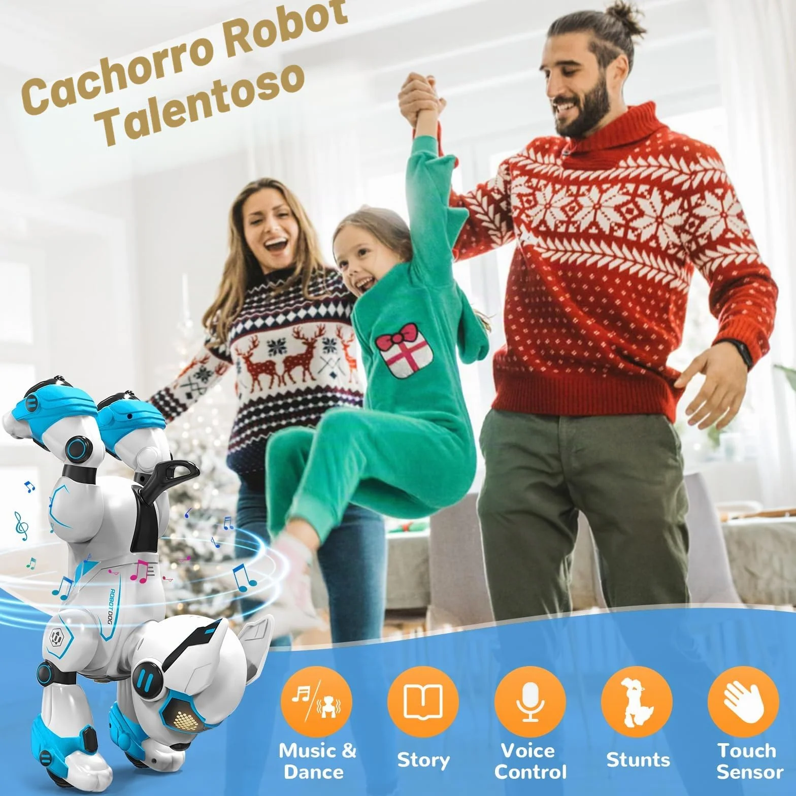 PRANITE Perro Robot para Niños, Perro Robot Programable e Interactivo, Juguete Teledirigido Recargable con Control por Voz y Gestos, Música y Baile, Regalo Ideal para Niños y Niñas