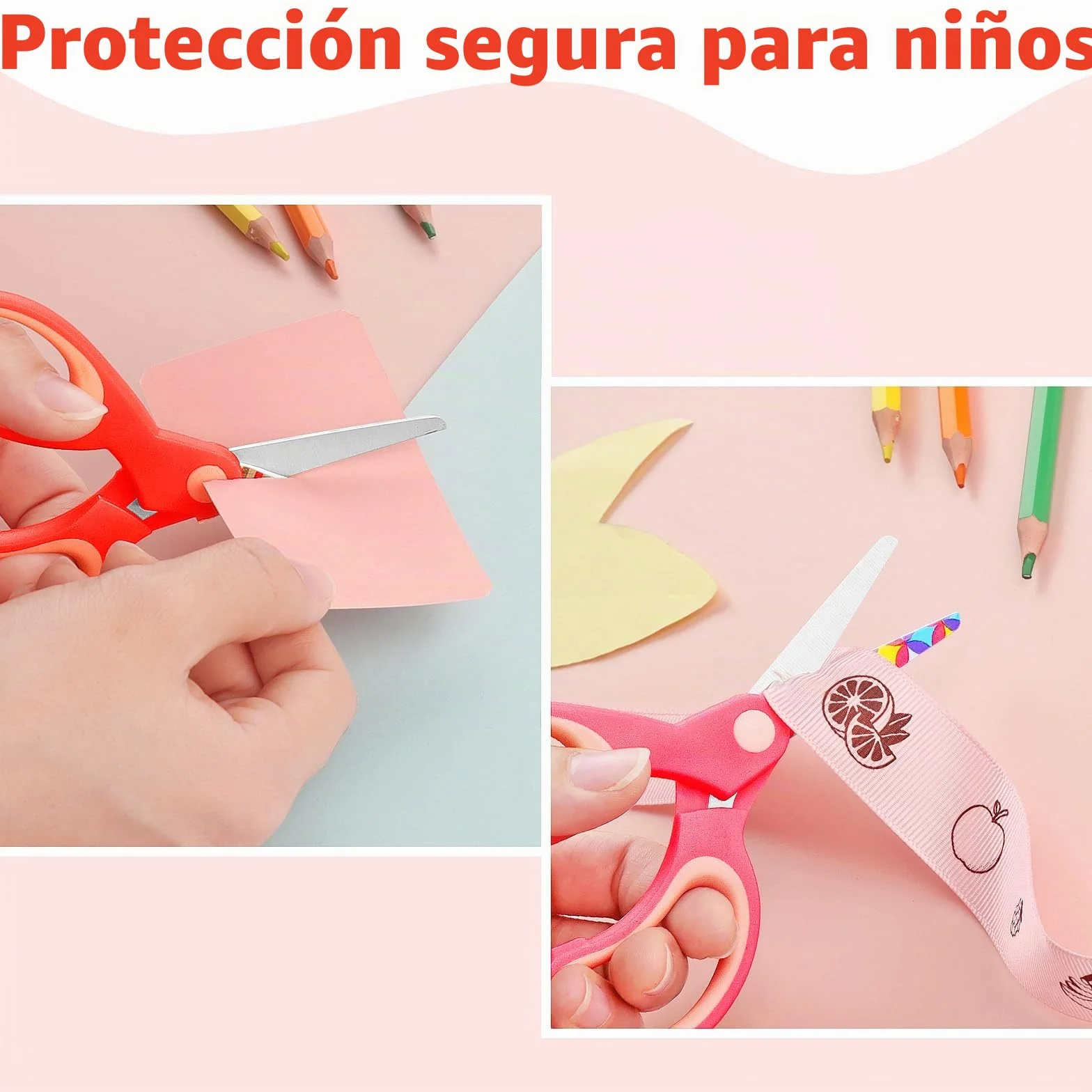 Tijeras para zurdos, tijeras de seguridad para niños, cuchillas de acero inoxidable, empuñaduras suaves, para uso con niños de 3 años en adelante, rosa, azul, rojo, paquete de 3 pares