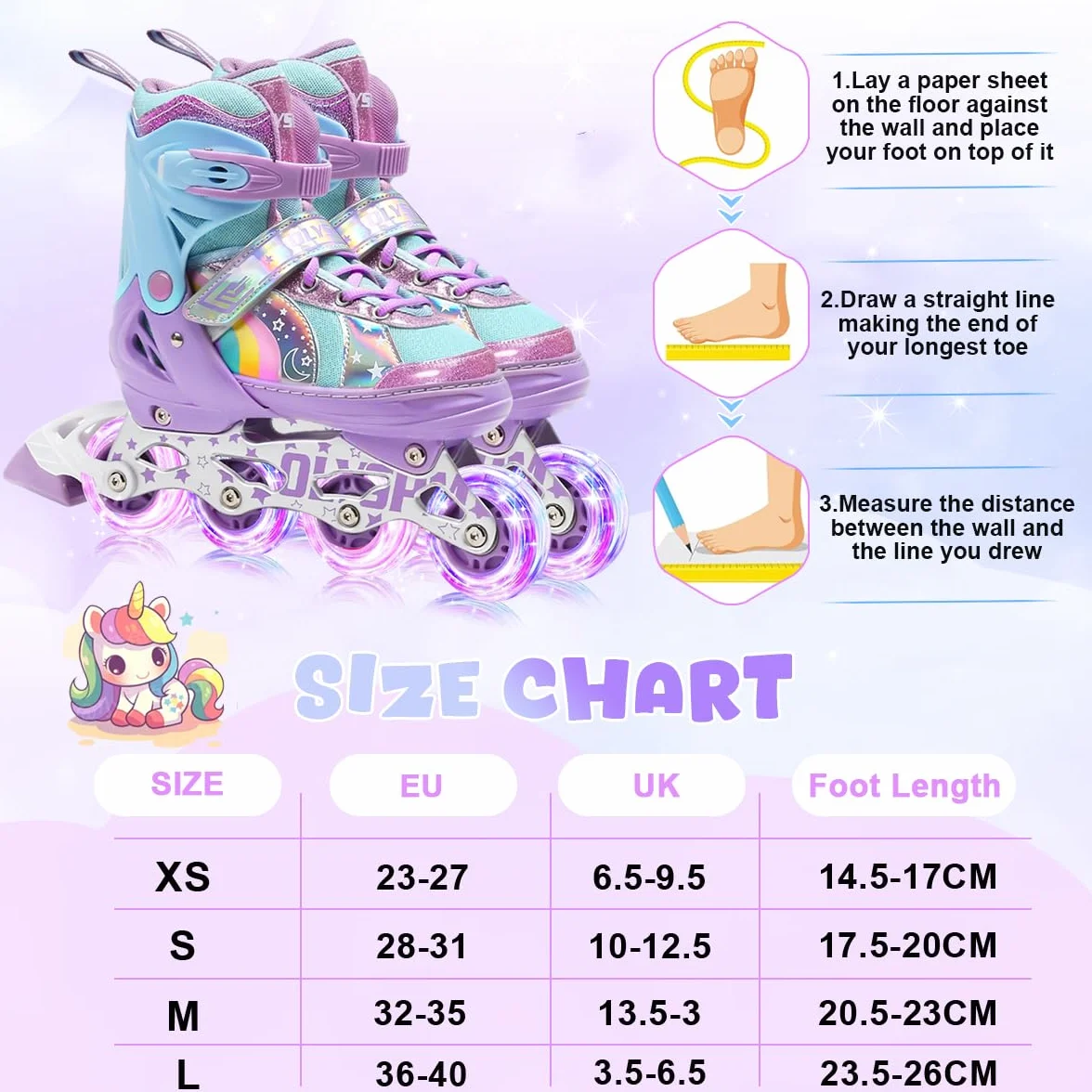 Patines en Línea Ajustables 4 Tamaños para Niña y Niño Interior Exterior