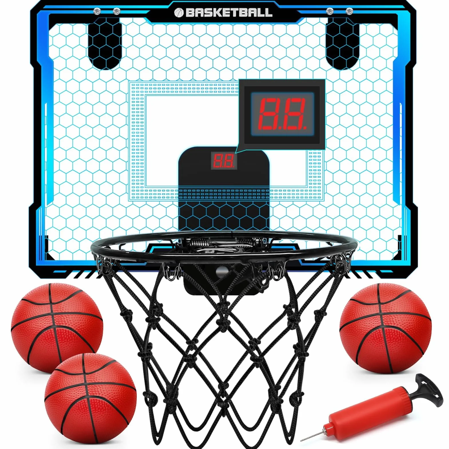 Yimore Canasta de Baloncesto Infantil, Mini Canasta para Habitación Con Puntuación Automática, Luces LED de 7 Colores, Juego de Juguetes Deportivos para Niños Interior