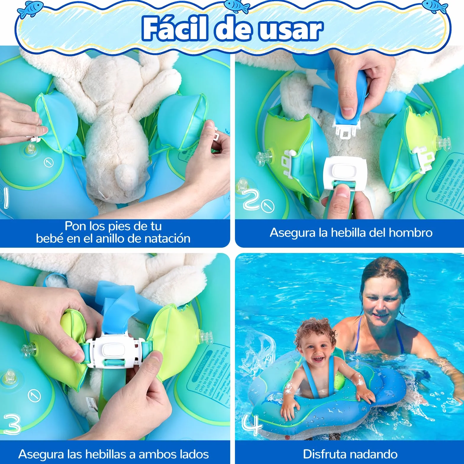 Flotador de Bebé UPF 50+ Boya Piscina Antivuelco Asiento Acuático 6-36 Meses