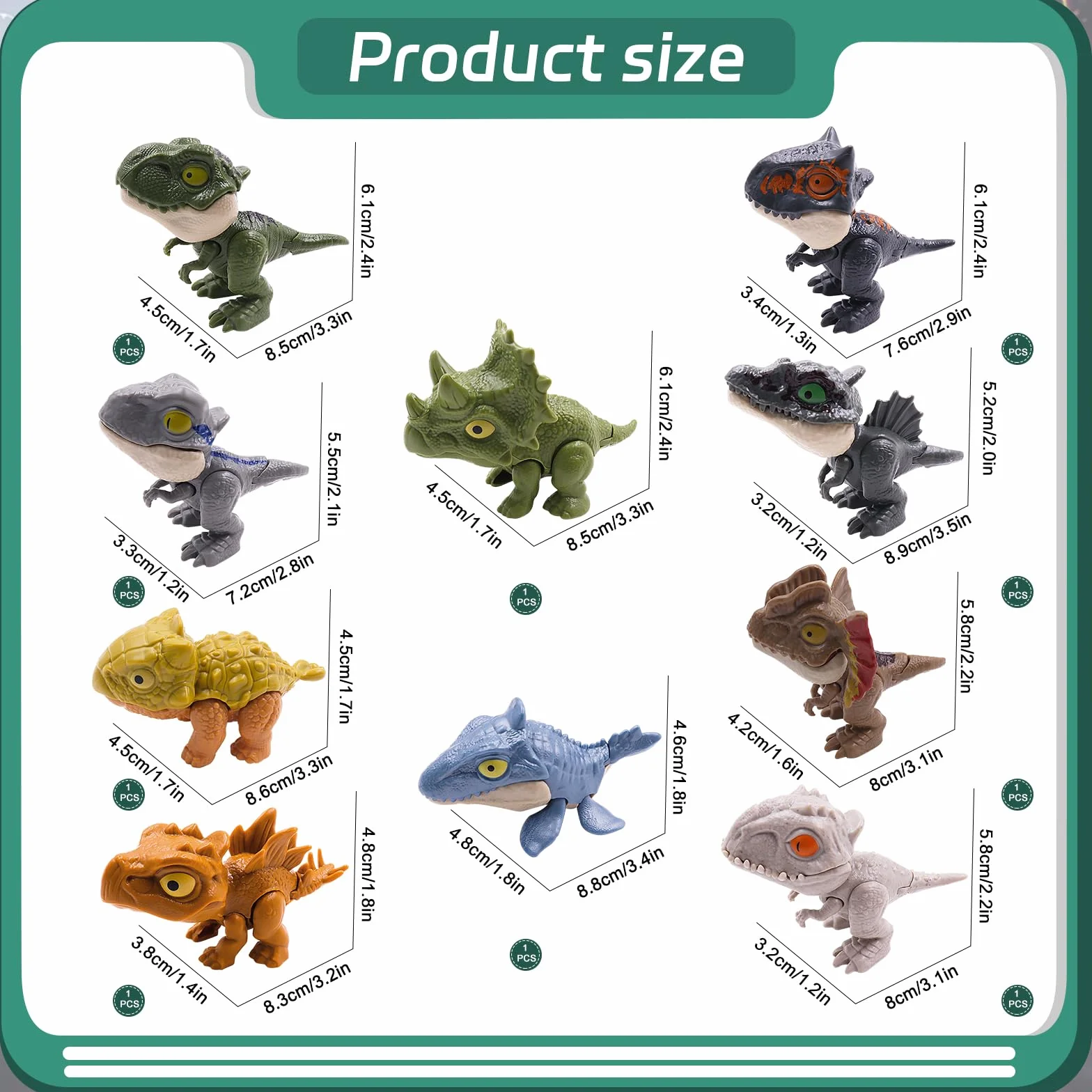 10 Piezas Dinosaurio Dedo Juguete, Mini Set ABS Mordita para Niños y Niñas (Colores Mezclados)