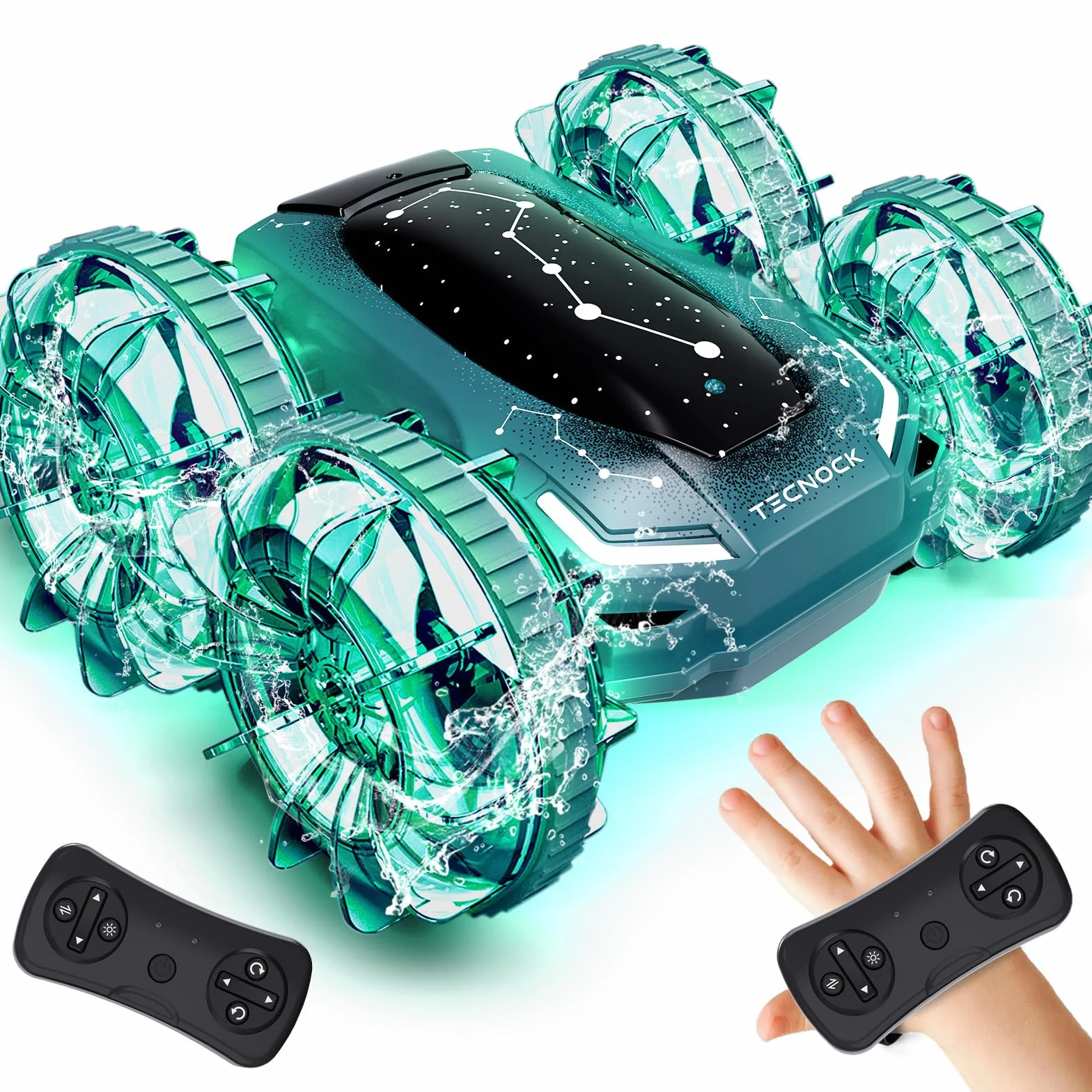 Tecnock Barco Anfibio teledirigido 4WD Control de Gestos Coche RC Carga magnética 60 Minutos Luces LED