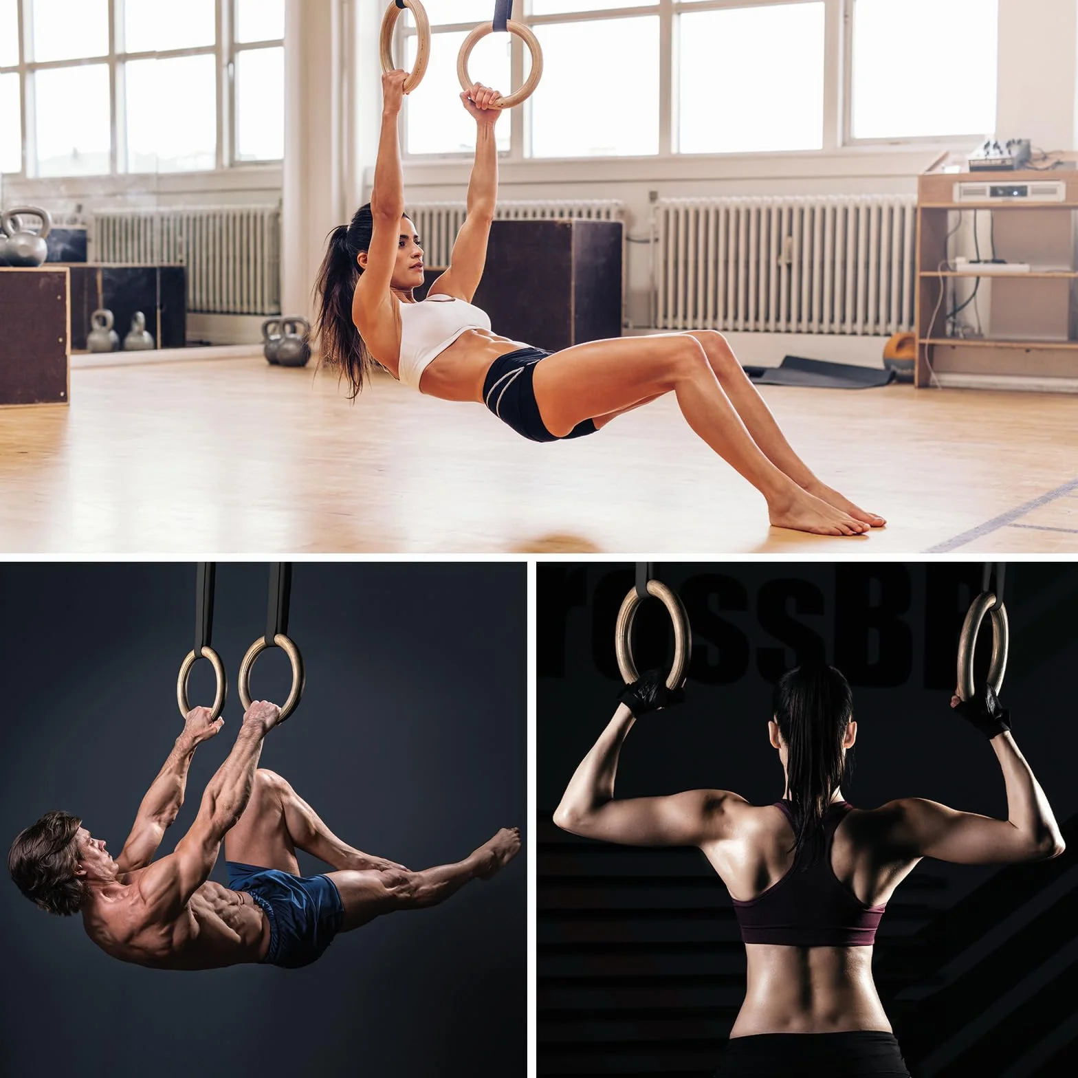 ALPIDEX Anillas de Gimnasia de Madera con Anclaje de Puerta y Correas con Marcas de Longitud