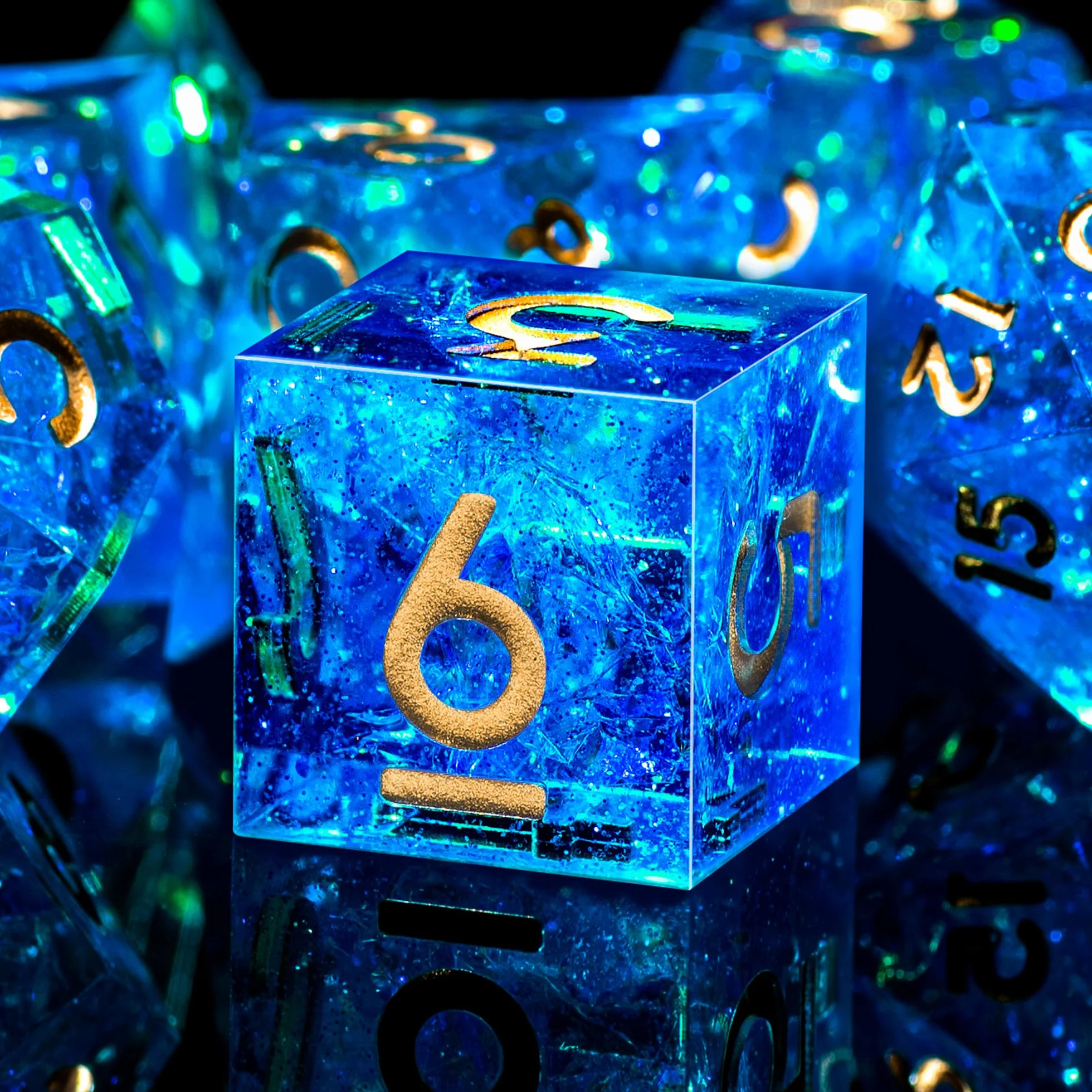 SIQUK 7 Piezas Set Dados DND Poliedricos Juego de Dados Poliédricos 7-Die DND Dice D4 D6 D8 D10 D12 D20 D% para D&D RPG MTG Dungeons and Dragons （Azul & Oro）